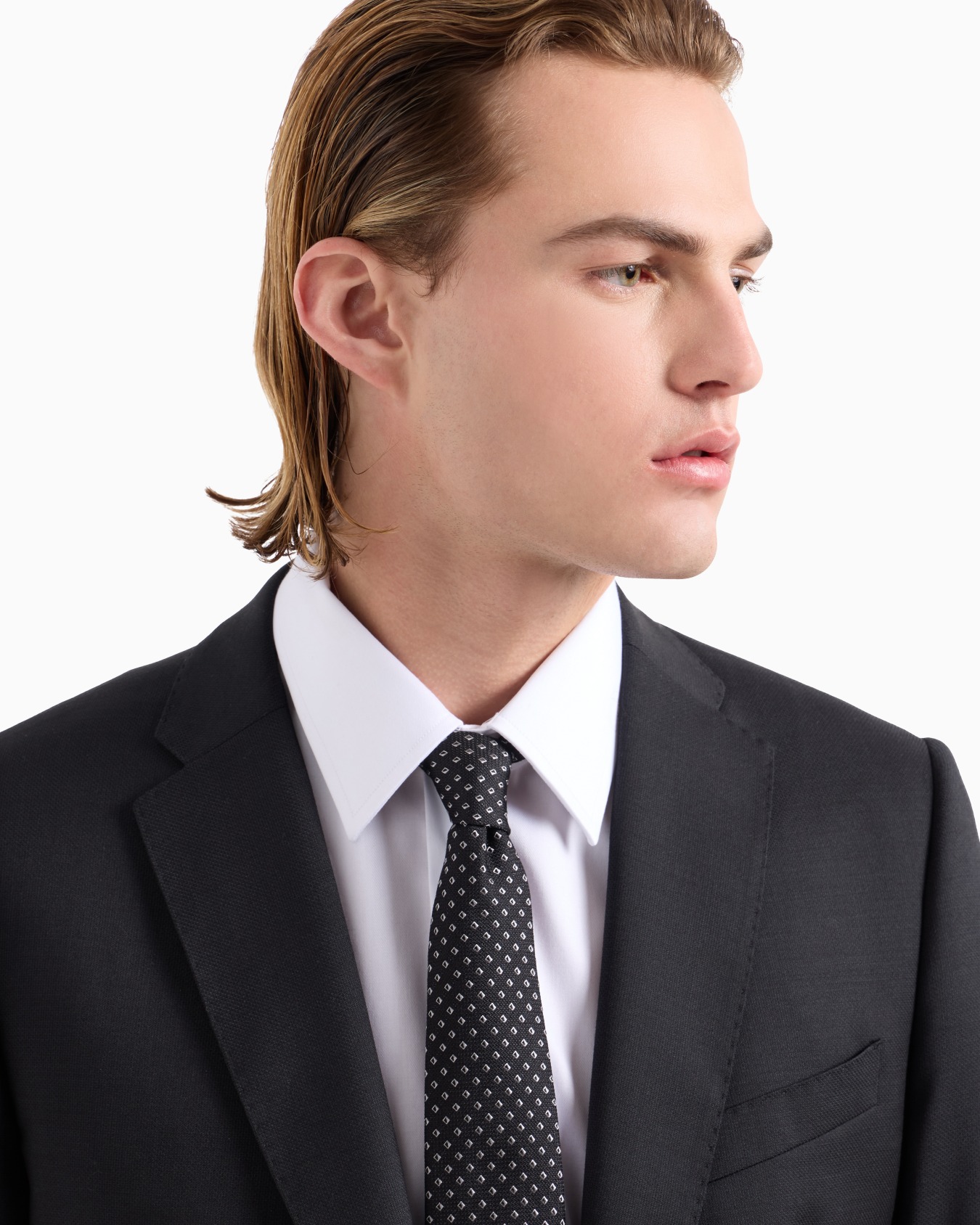 Pure silk tie with jacquard micro-check Slide 2