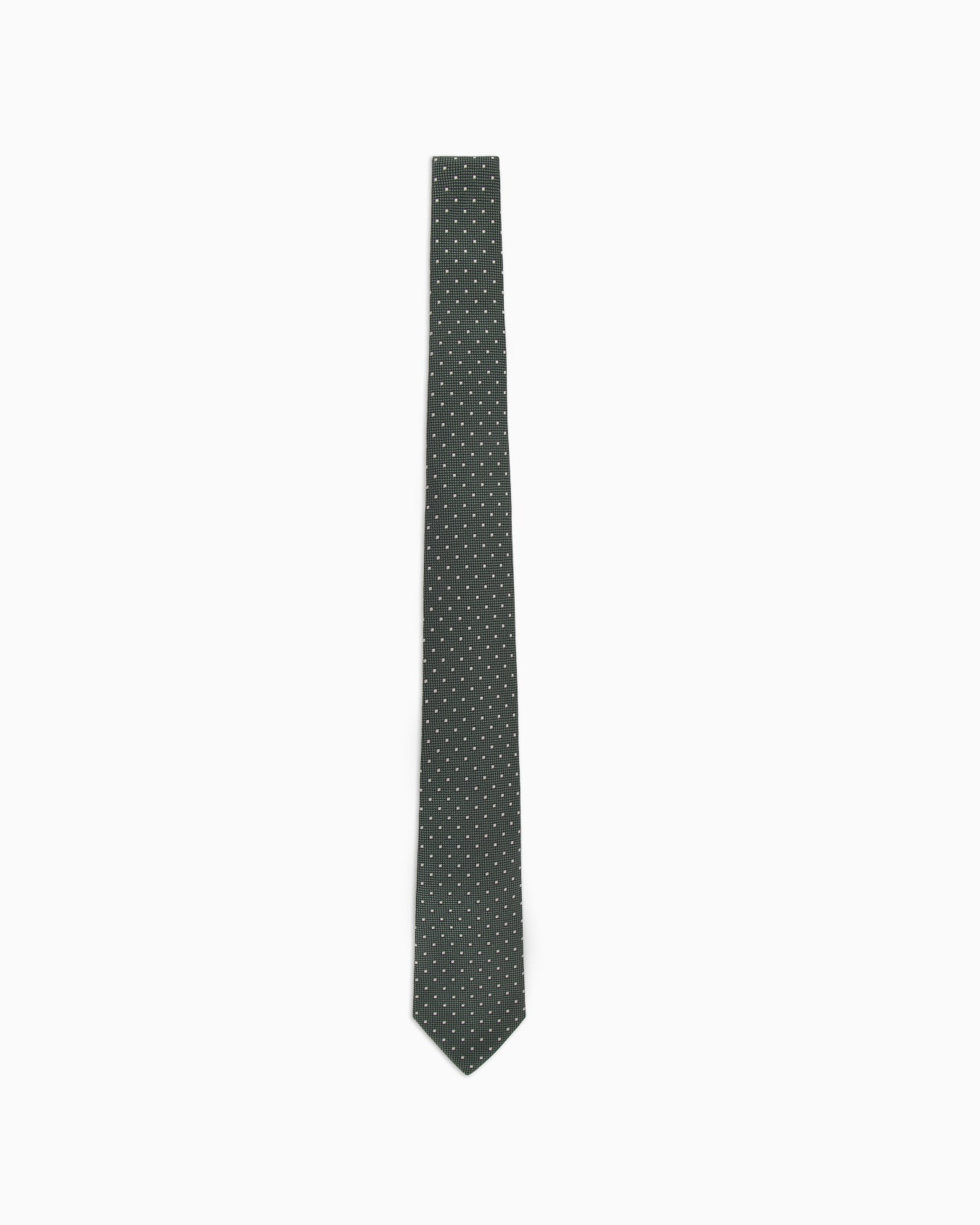 Pure silk tie with jacquard polka dot-effect micro-check Slide 0