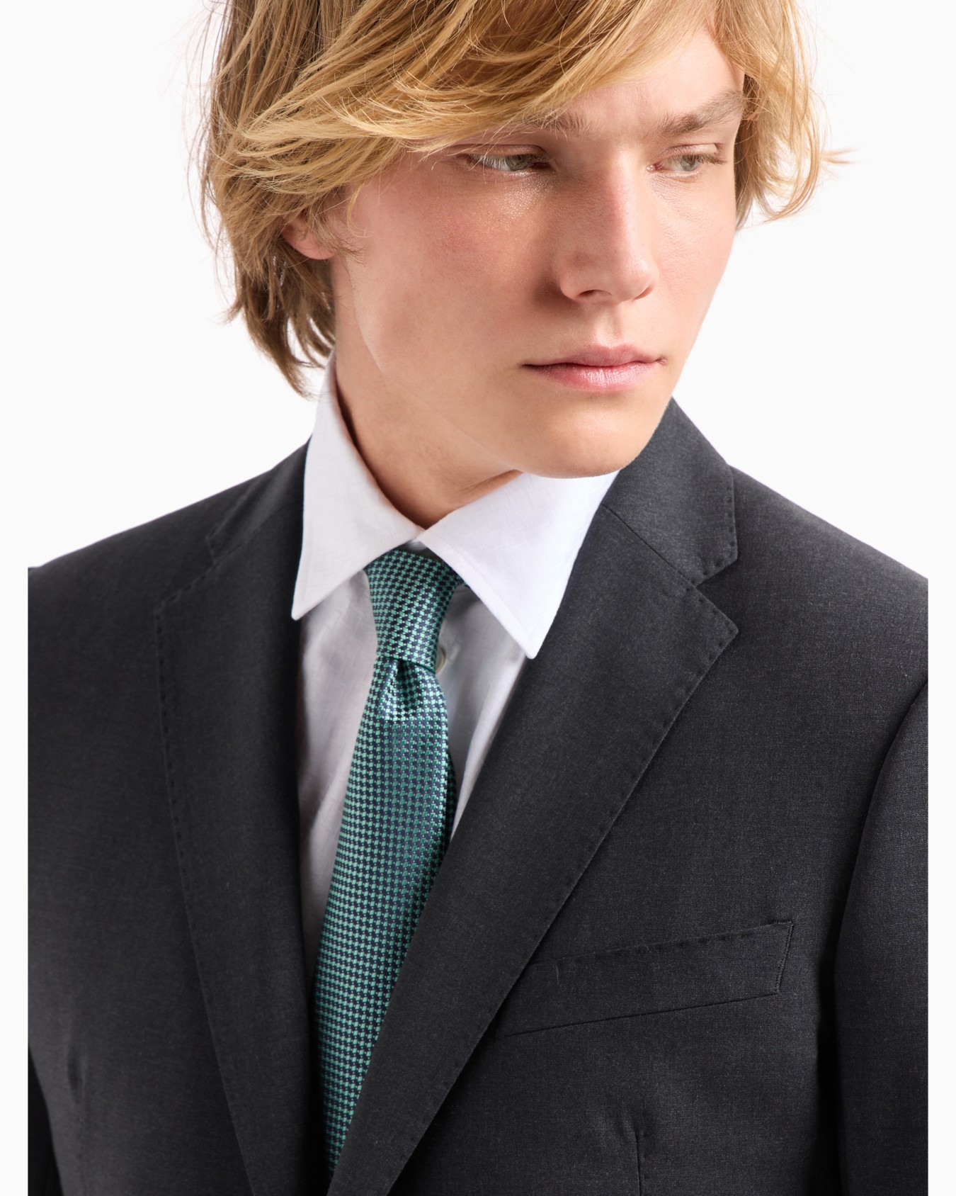 Pure silk tie with two-tone jacquard micro-pattern Slide 2