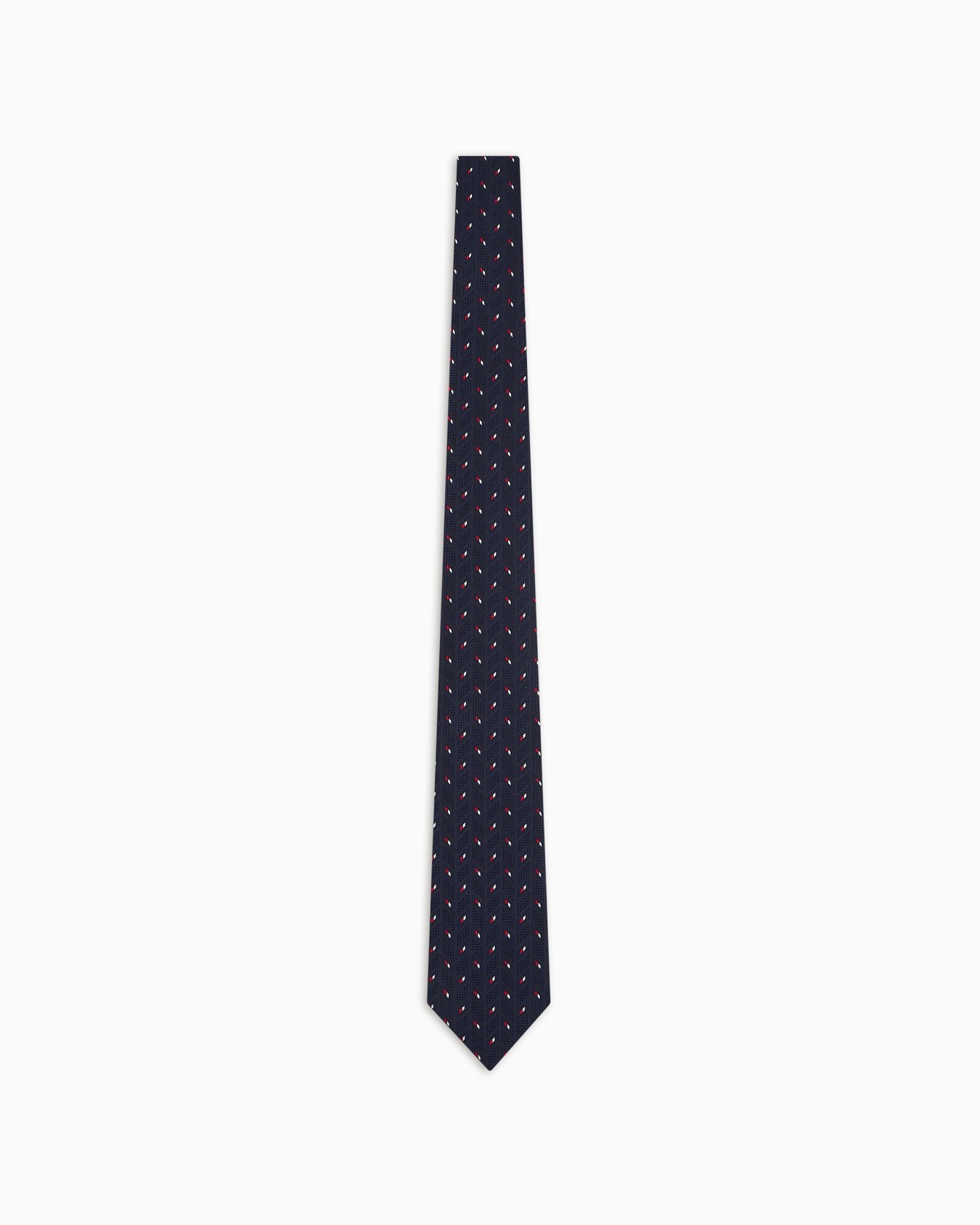 Pure silk tie with jacquard chevron motif Slide 0