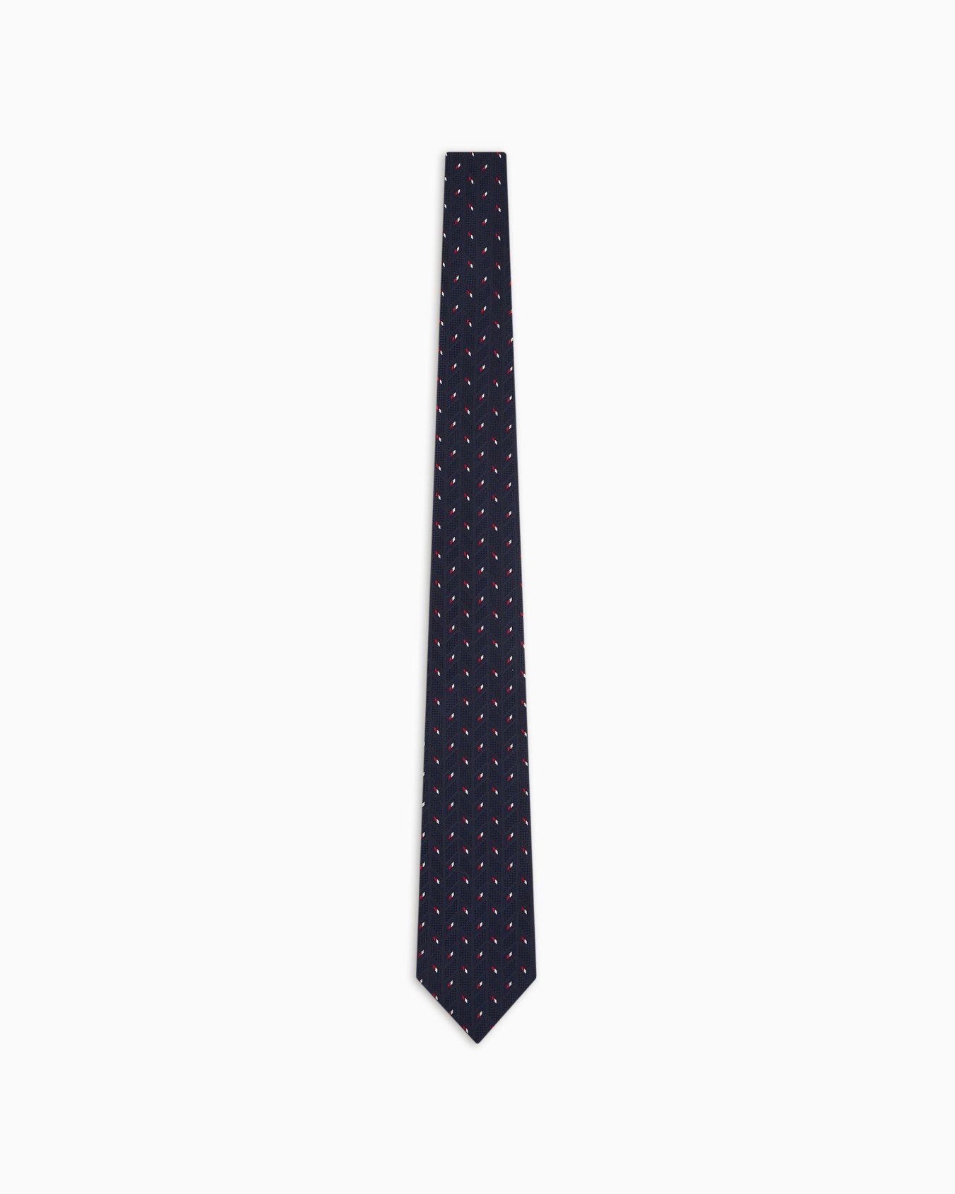Pure silk tie with jacquard chevron motif Slide 0