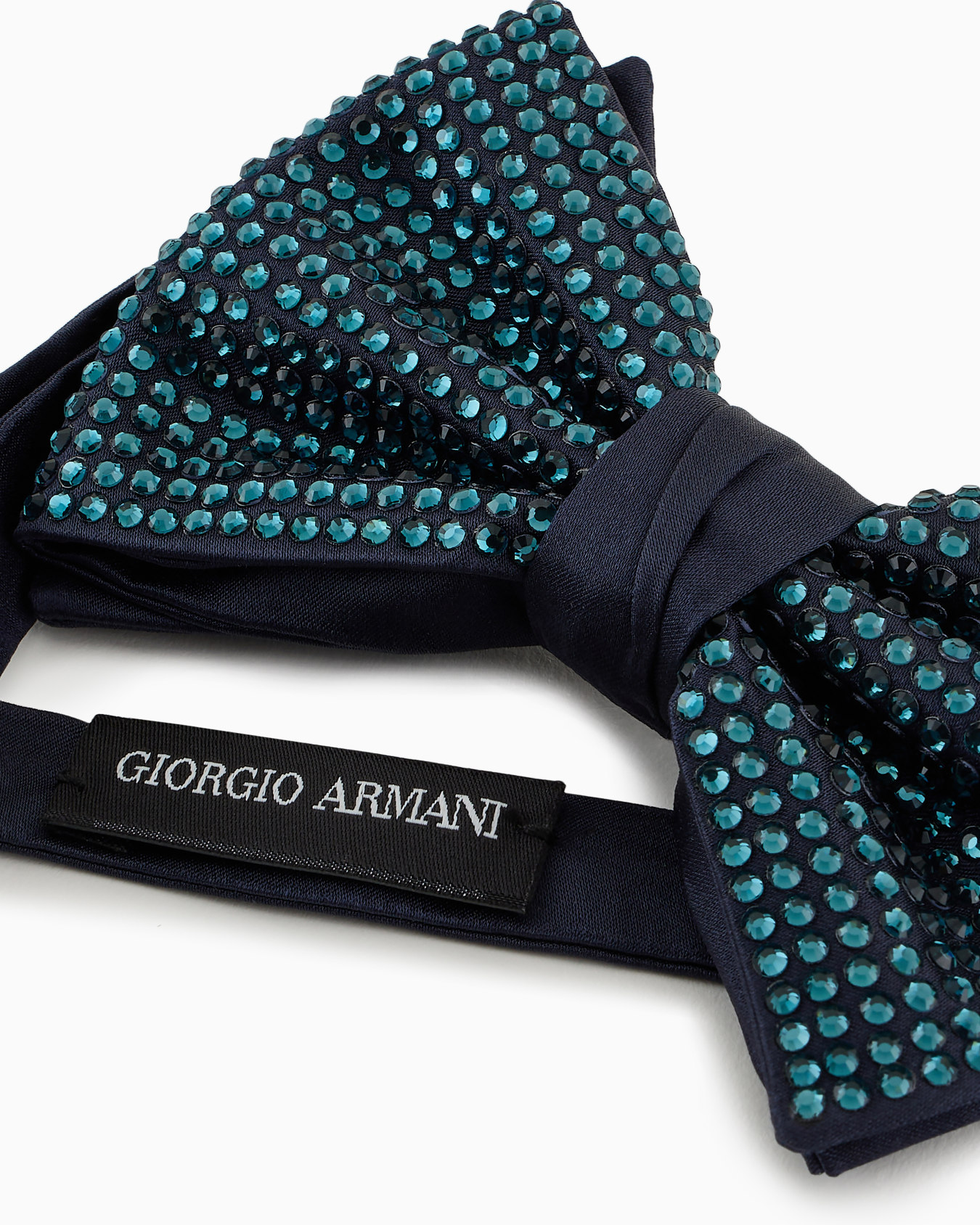 Large silk-blend pre-tied bow tie with rhinestones Diapositiva 1