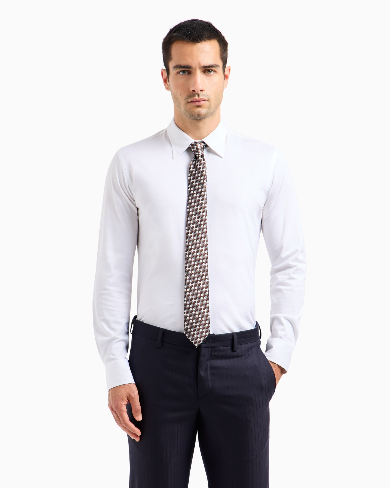 Silk seersucker tie with geometric print Slide 2