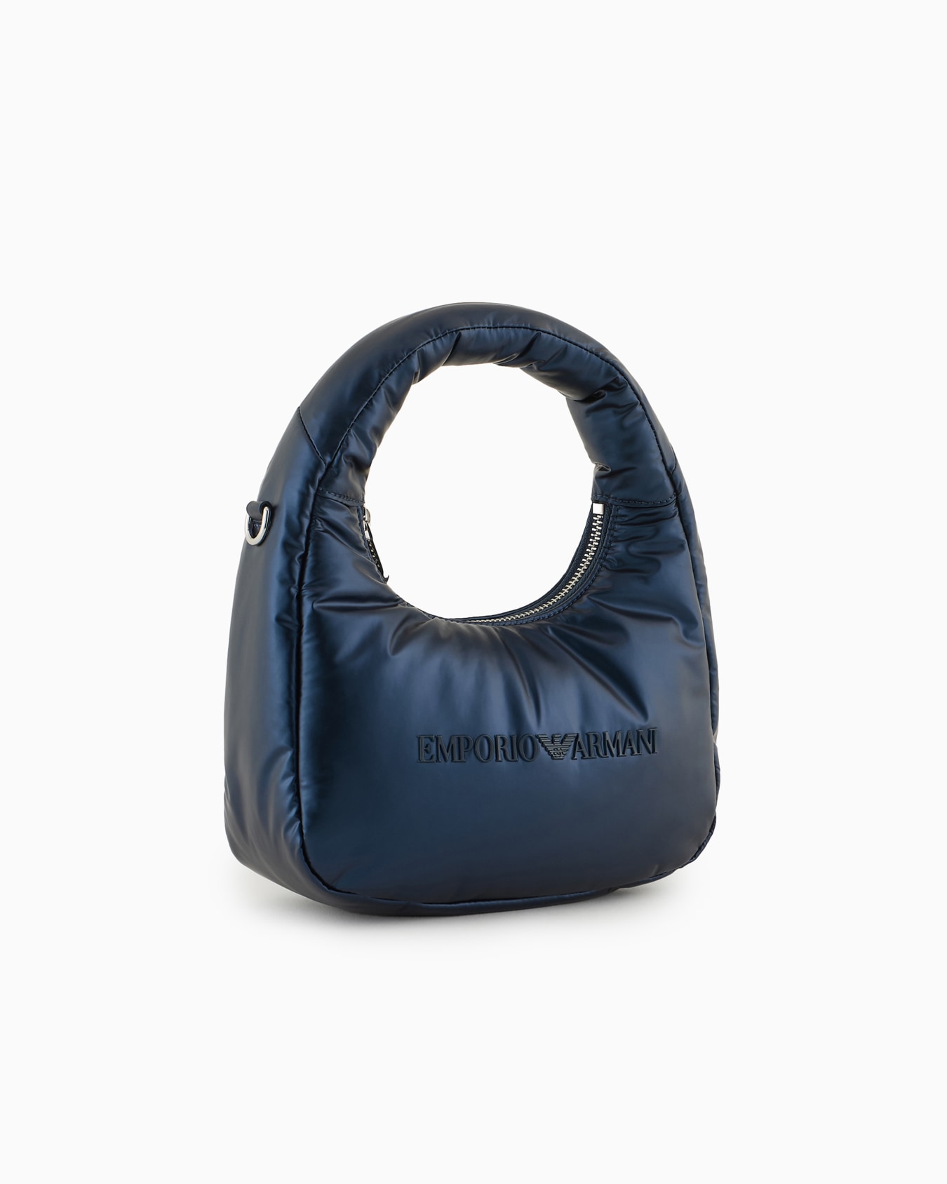 Shiny, padded nylon hobo bag with logo Slide 1
