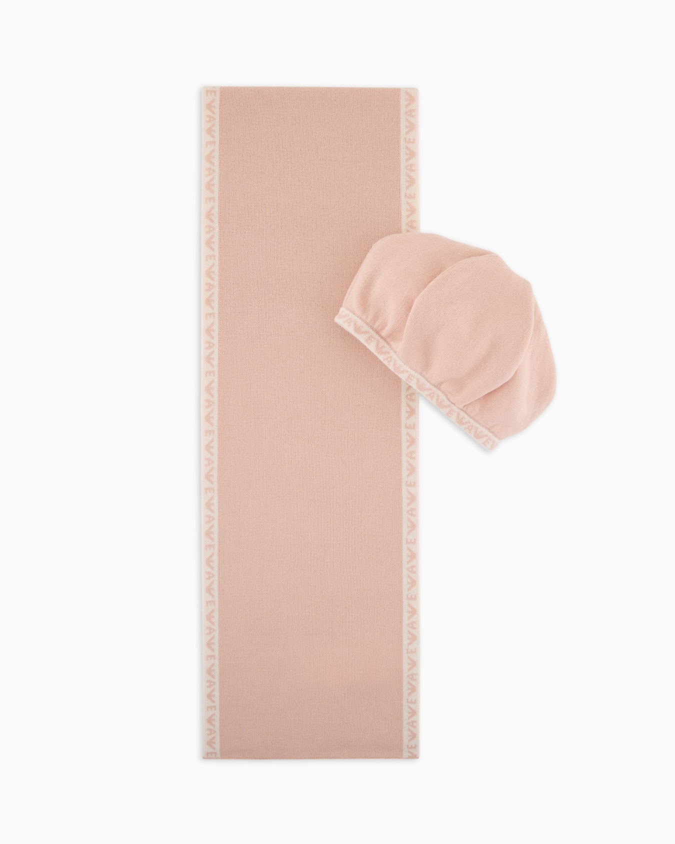 Beret and scarf set in a virgin wool blend with jacquard trim Slide 0