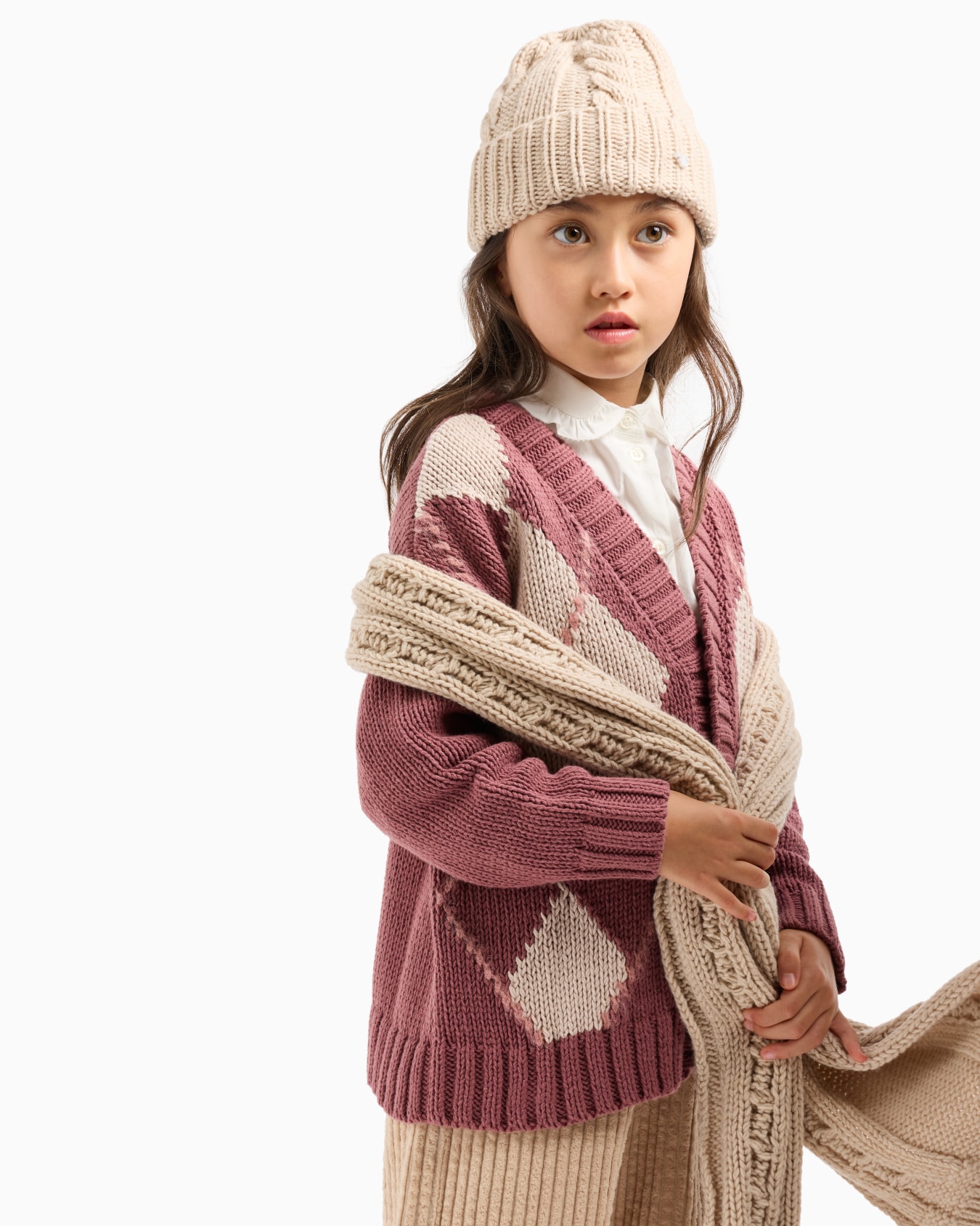 Ensemble bonnet et écharpe en laine mélangée torsadée Diapositive 2