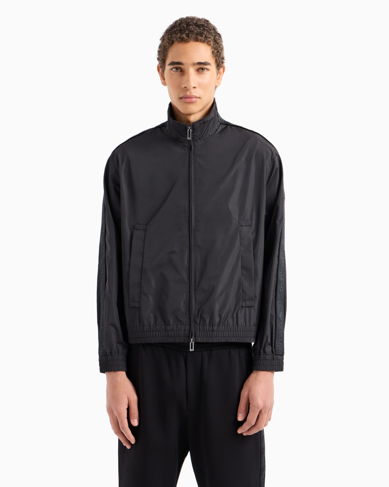Full-zip blouson in light nylon with logo tape Slide 1