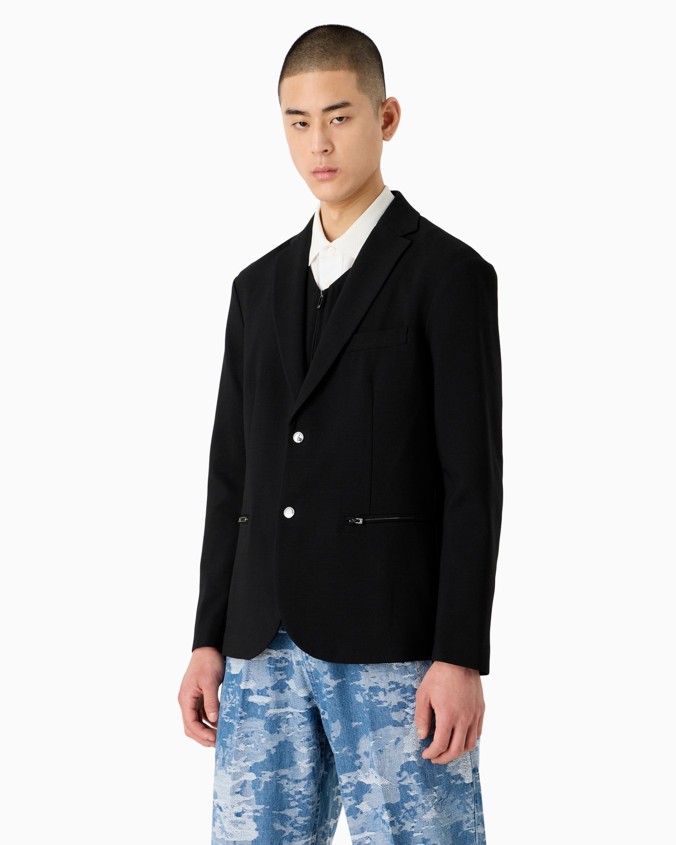 Wool-blend single-breasted jacket with detachable inner panel Diapositiva 2