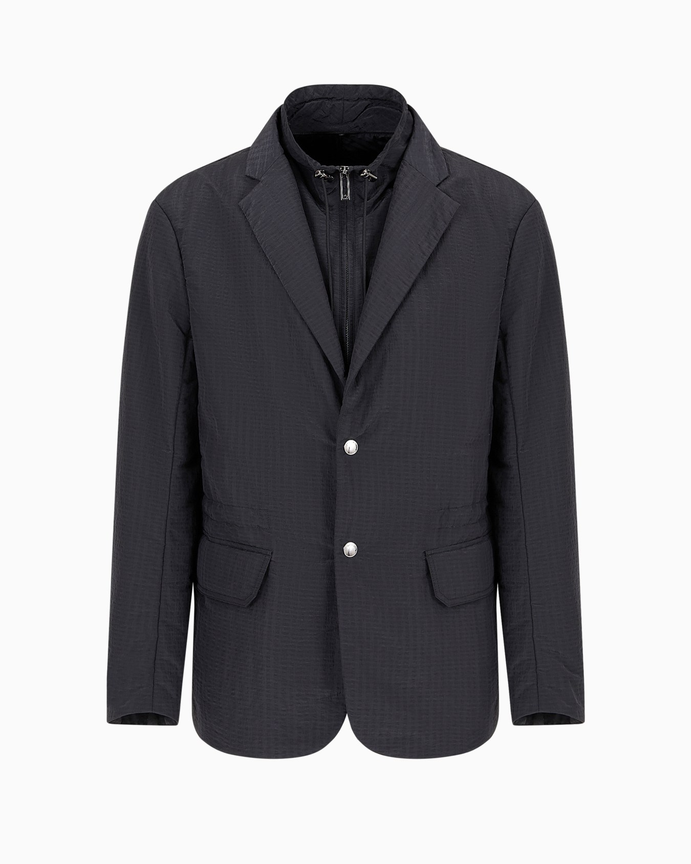 Single-breasted jacket with full-zip detachable inner panel in lightweight nylon seersucker Diapositiva 0