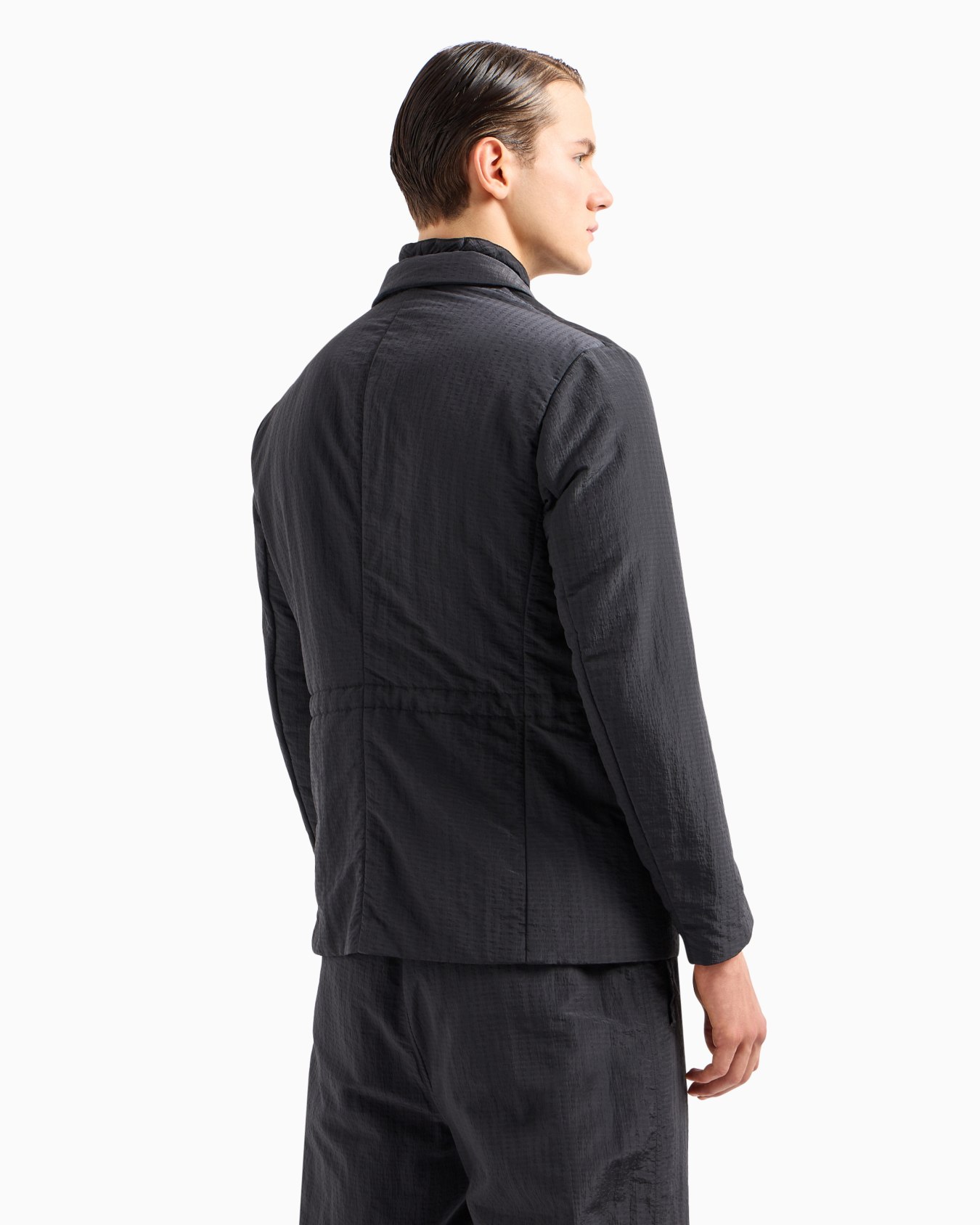 Single-breasted jacket with full-zip detachable inner panel in lightweight nylon seersucker Diapositiva 3