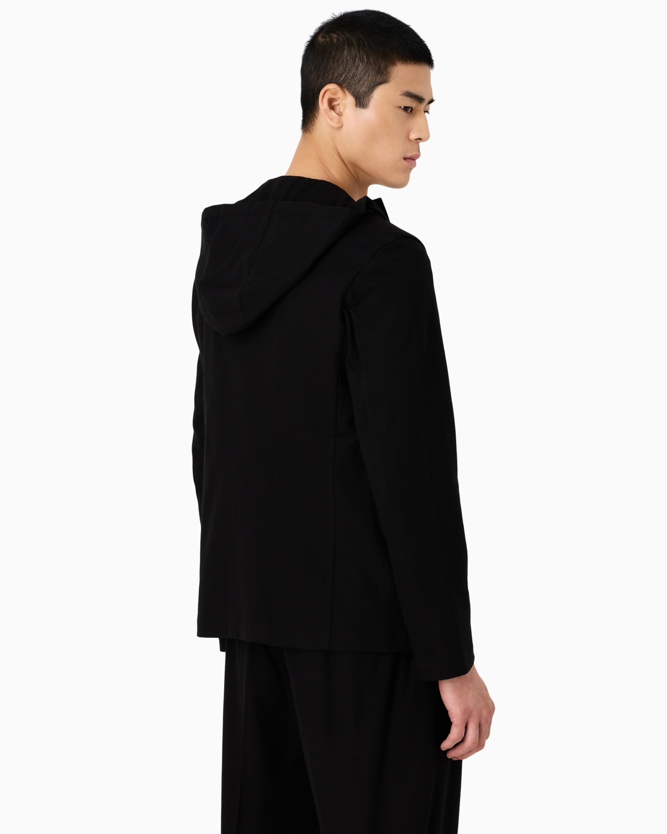 Double-breasted jacket with hood in jacquard jersey Slide 3