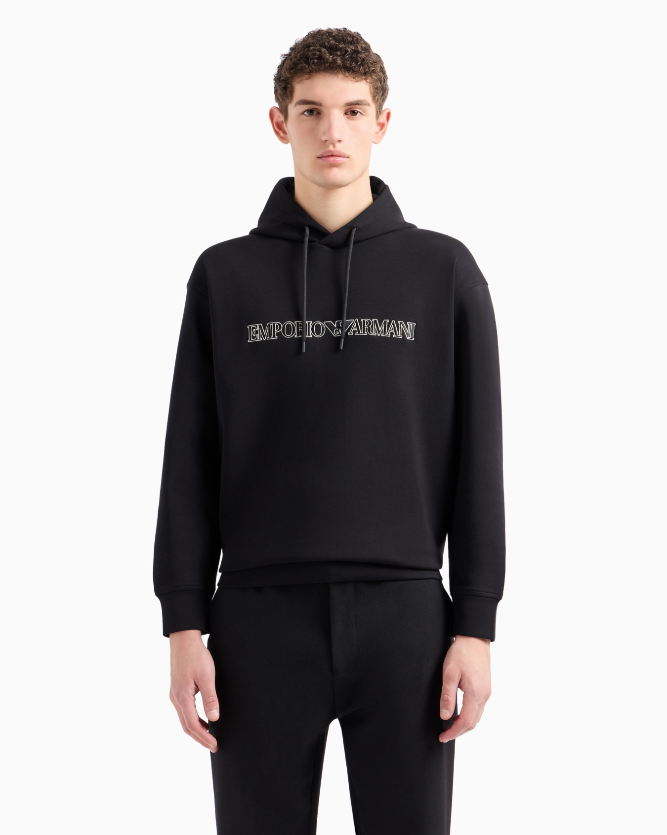 Oversized double-jersey hooded sweatshirt with logo embroidery trim Slide 1