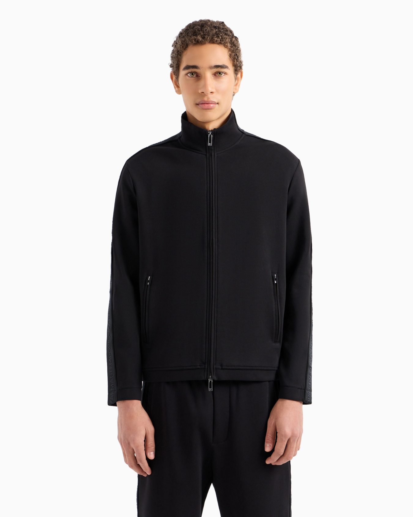 Double-jersey full-zip sweatshirt with logo tape Slide 1