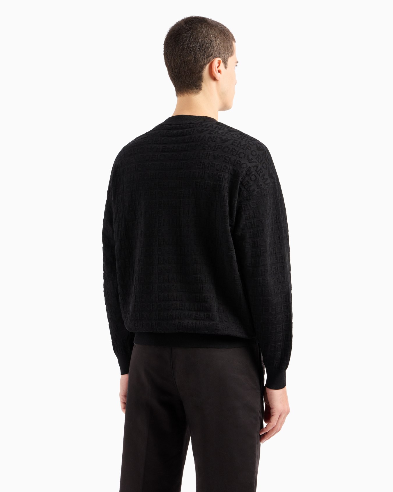 Cotton jumper with all-over jacquard lettering Slide 2