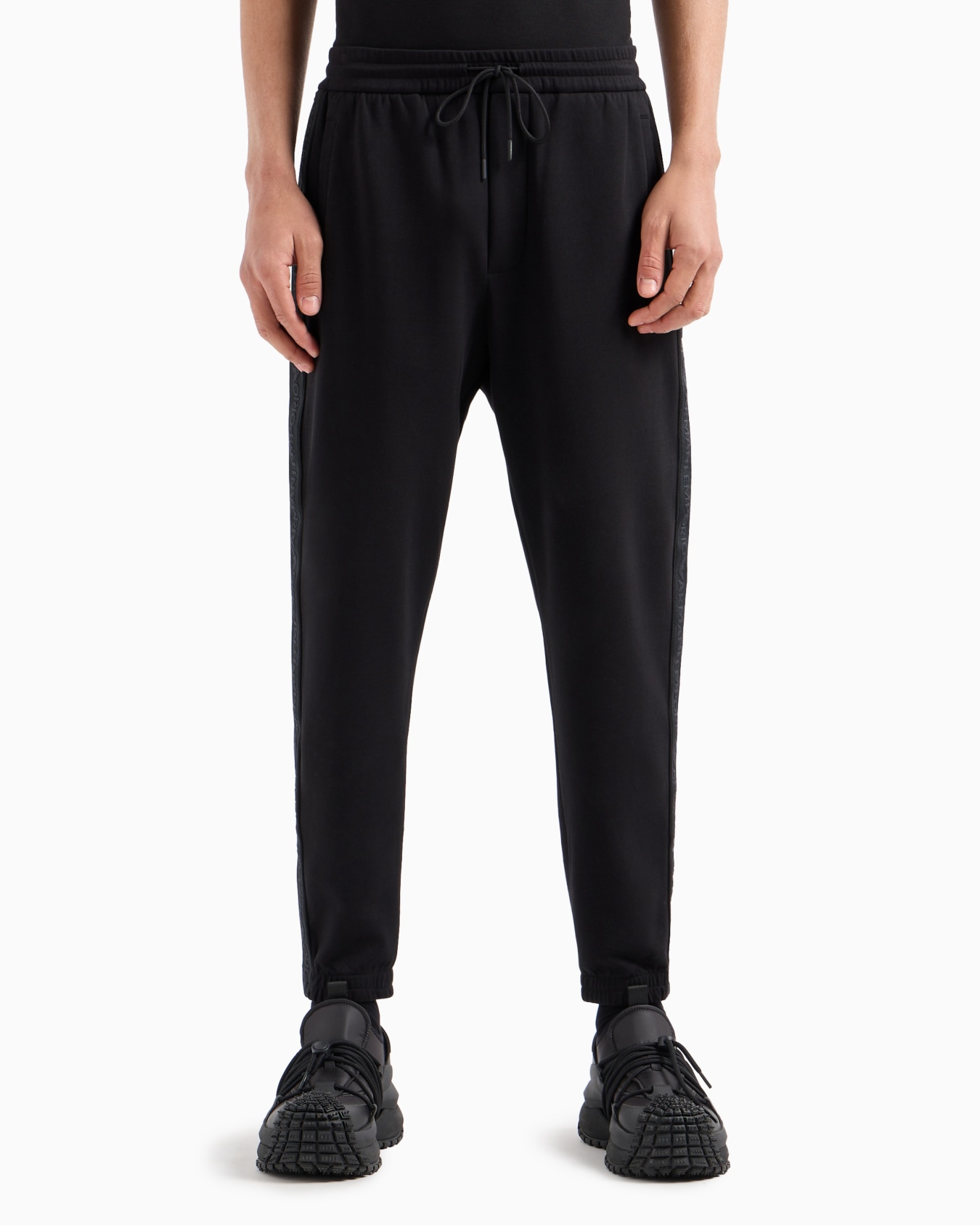 Double-jersey joggers with drawstring and logo tape Slide 1