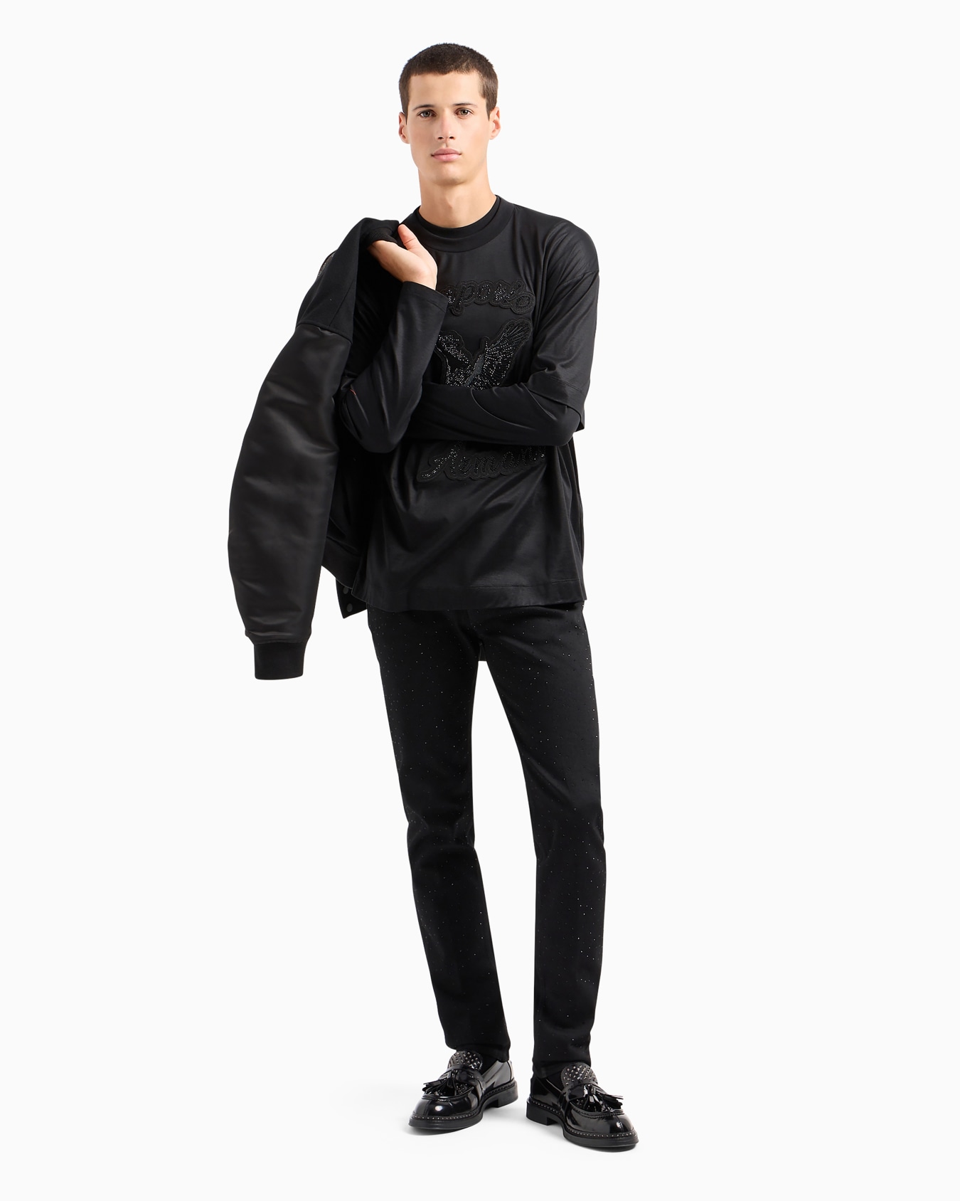 ASV Clubwear oversize T-shirt in Lyocell-blend jersey with rhinestone patch and embroidery Diapositiva 3