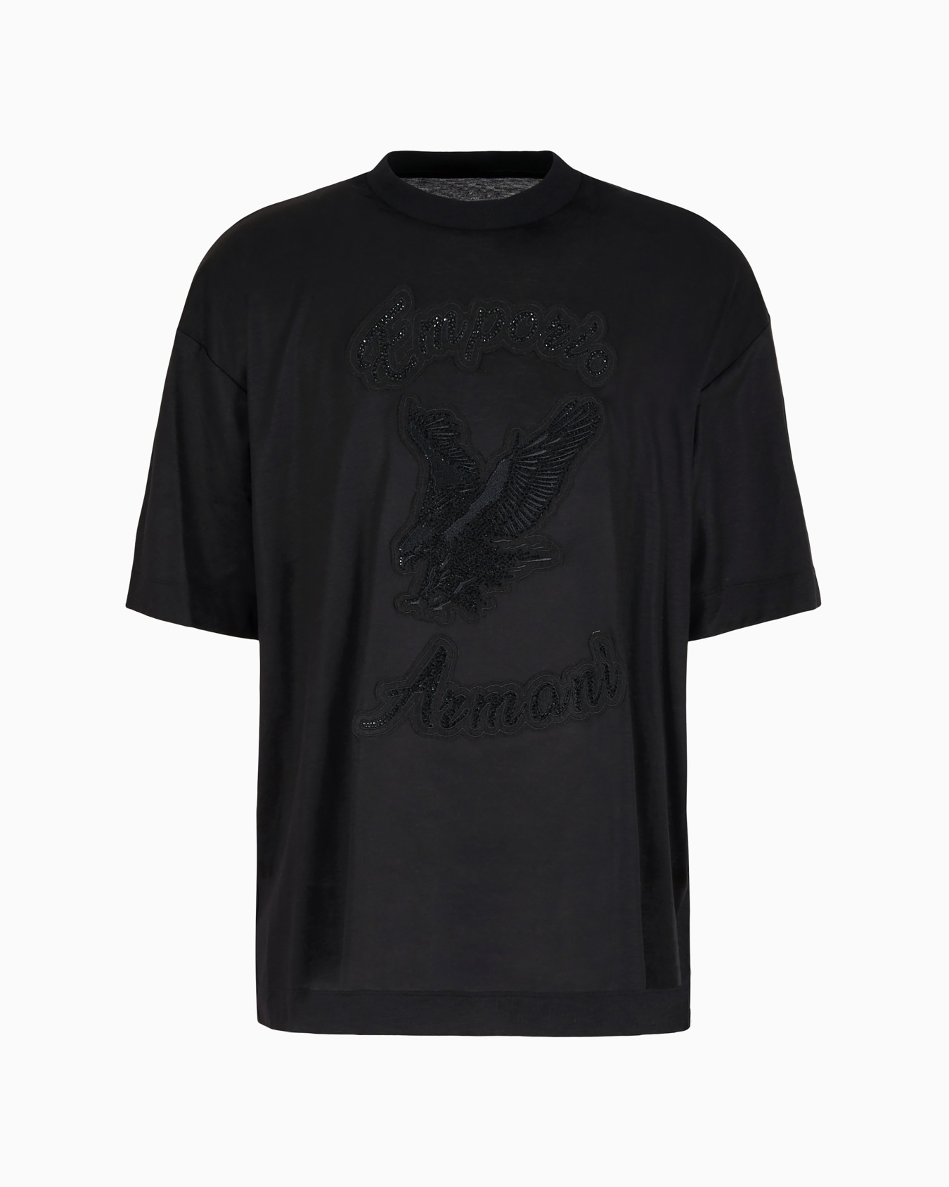 ASV Clubwear oversize T-shirt in Lyocell-blend jersey with rhinestone patch and embroidery Diapositiva 0