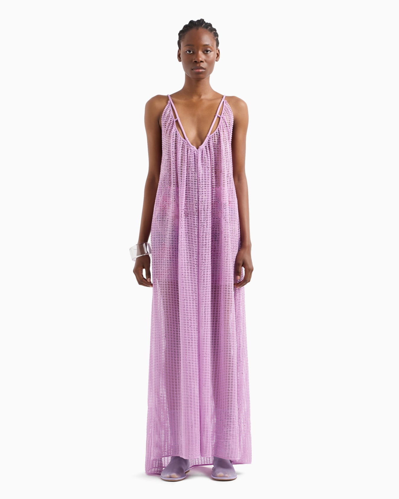 Robe longue en maille jersey et ottoman avec strass all over Diapositive 2