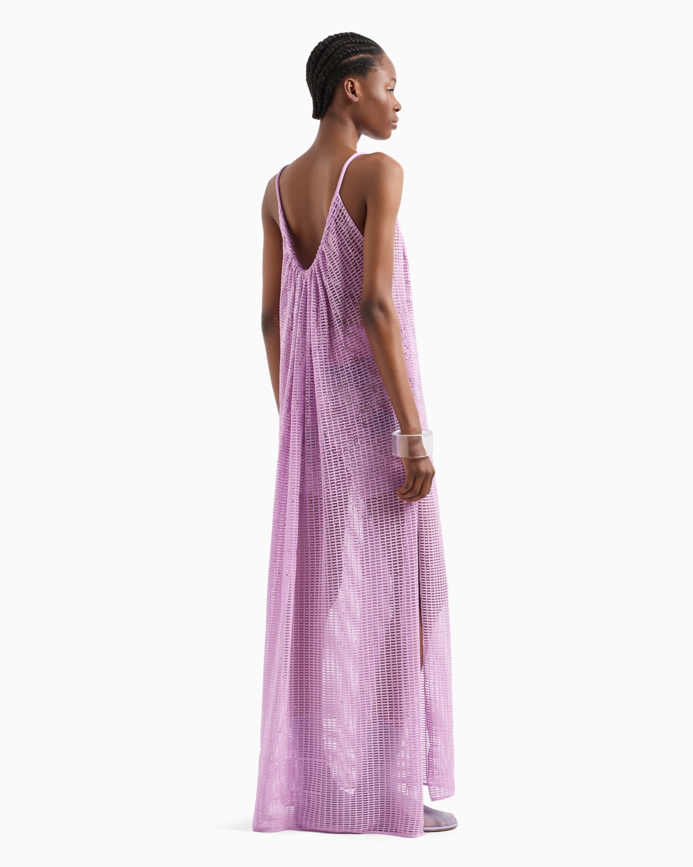 Robe longue en maille jersey et ottoman avec strass all over Diapositive 3