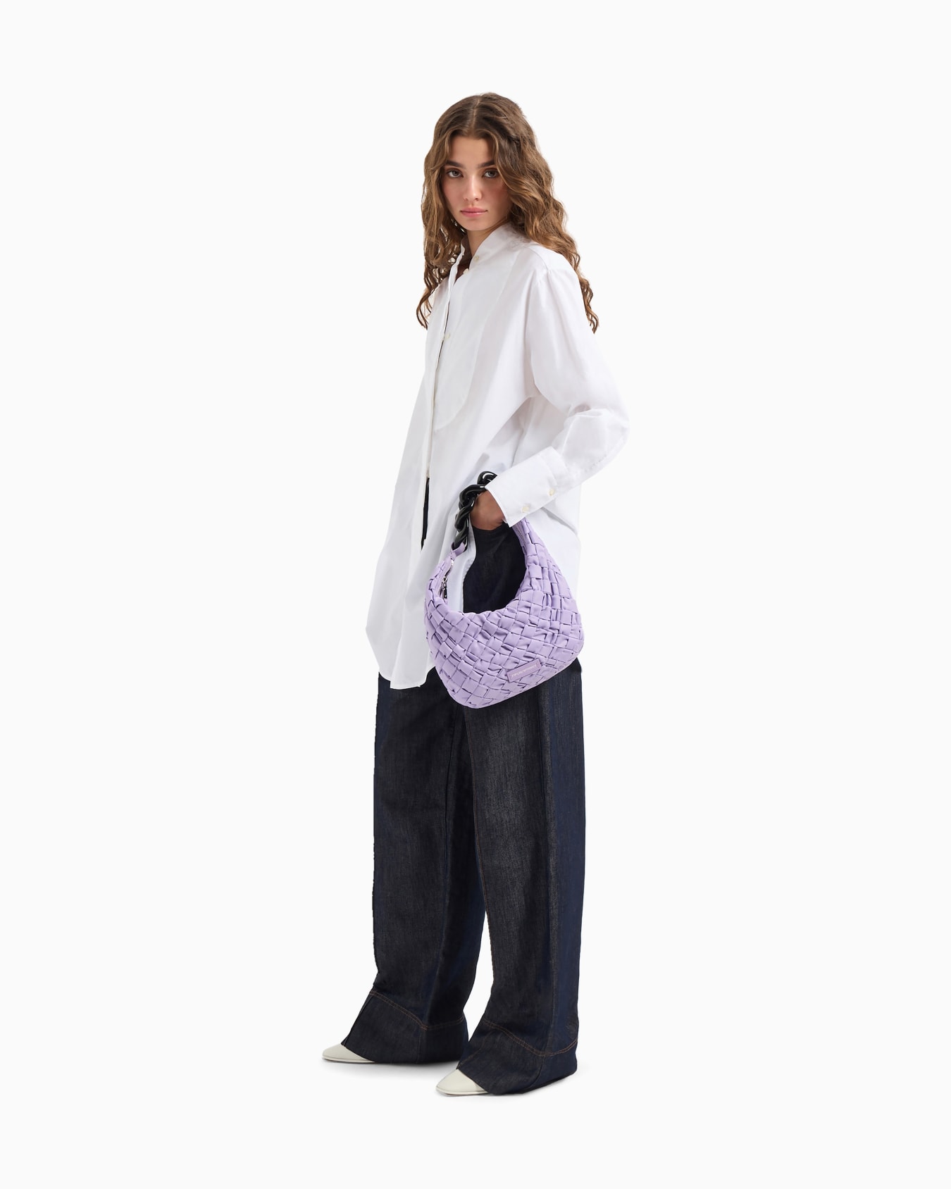 Camisa ancha de algodón con plastrón Diapositiva 1