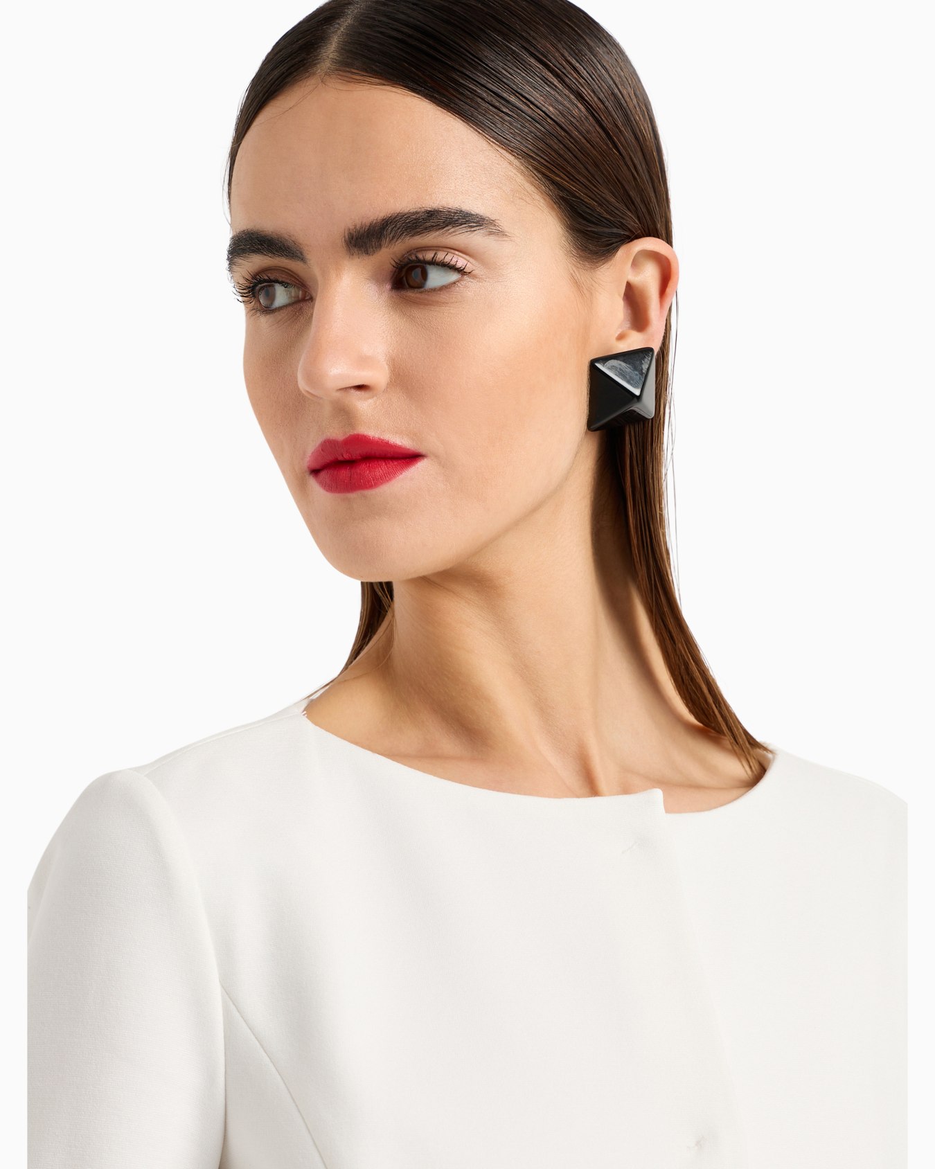 Flared single-breasted jacket in stretch Milano-stitch fabric Slide 4