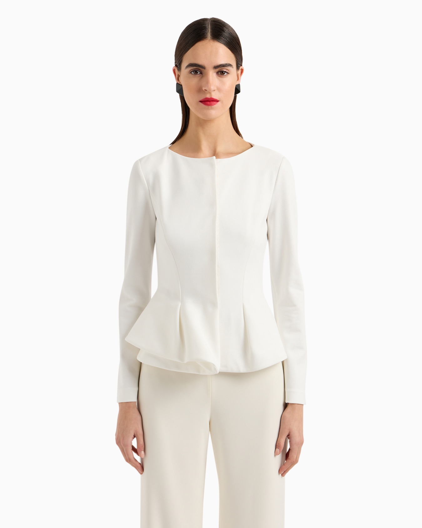 Flared single-breasted jacket in stretch Milano-stitch fabric Slide 1