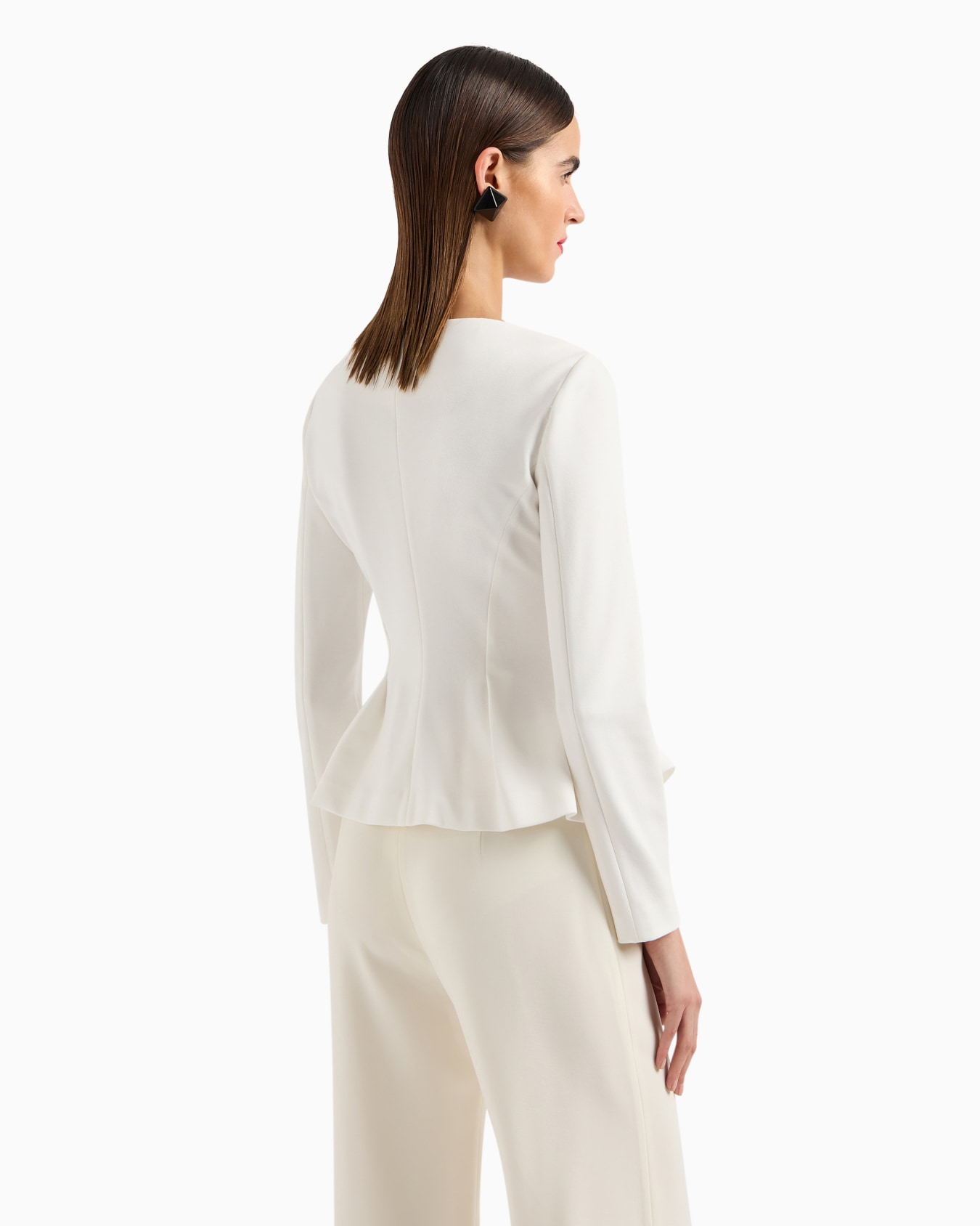 Flared single-breasted jacket in stretch Milano-stitch fabric Slide 2