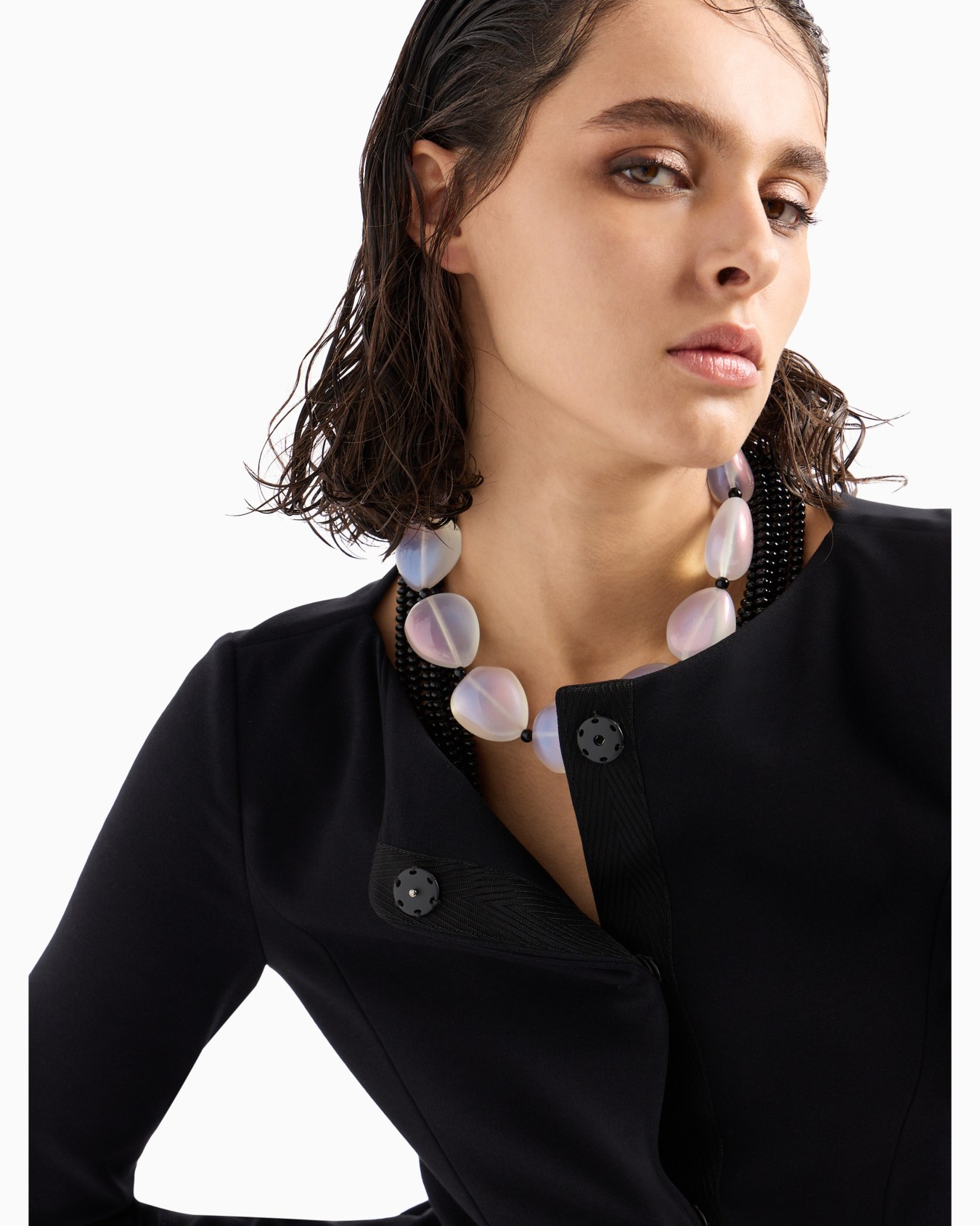 Flared single-breasted jacket in stretch Milano-stitch fabric Slide 4