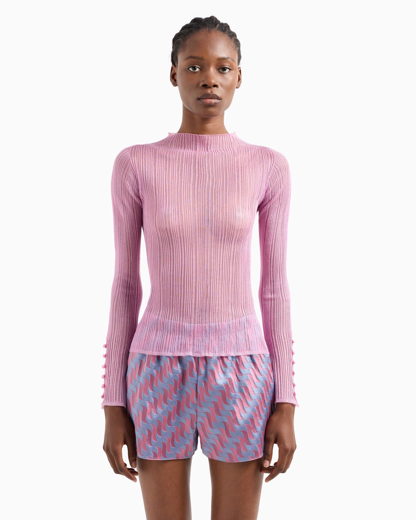 Seamless mock neck in a ribbed knit fabric Slide 2