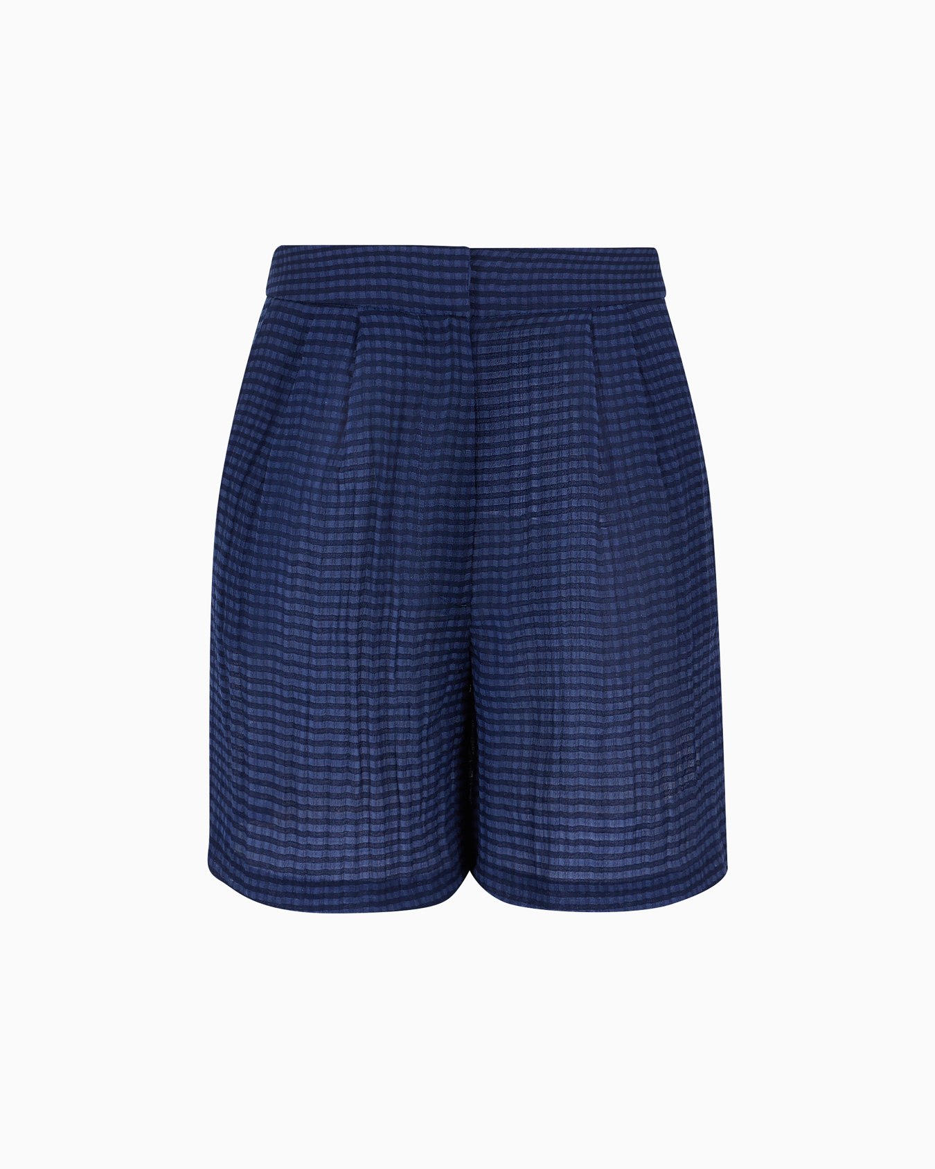 Bermudas con pinzas en tejido de sirsaca con motivo efecto vichy Diapositiva 0