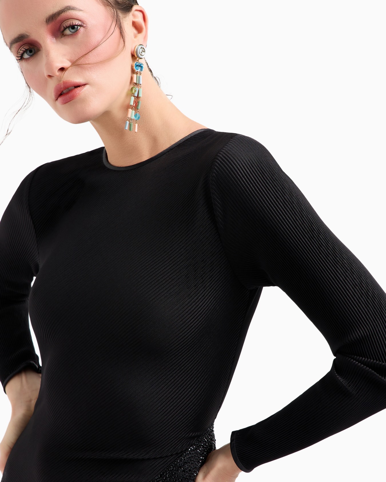 Long dress in pleated jersey Slide 4