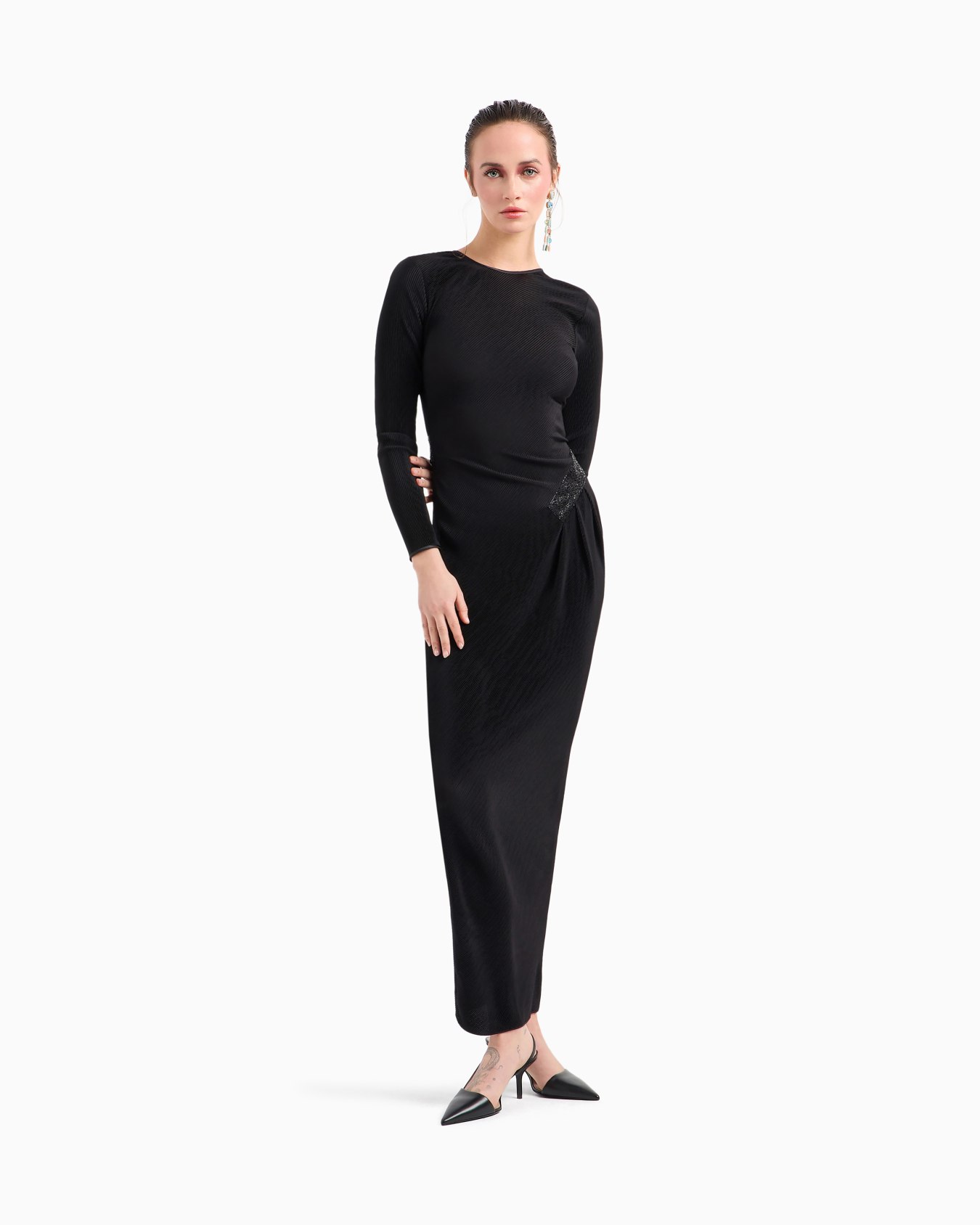 Long dress in pleated jersey Slide 3