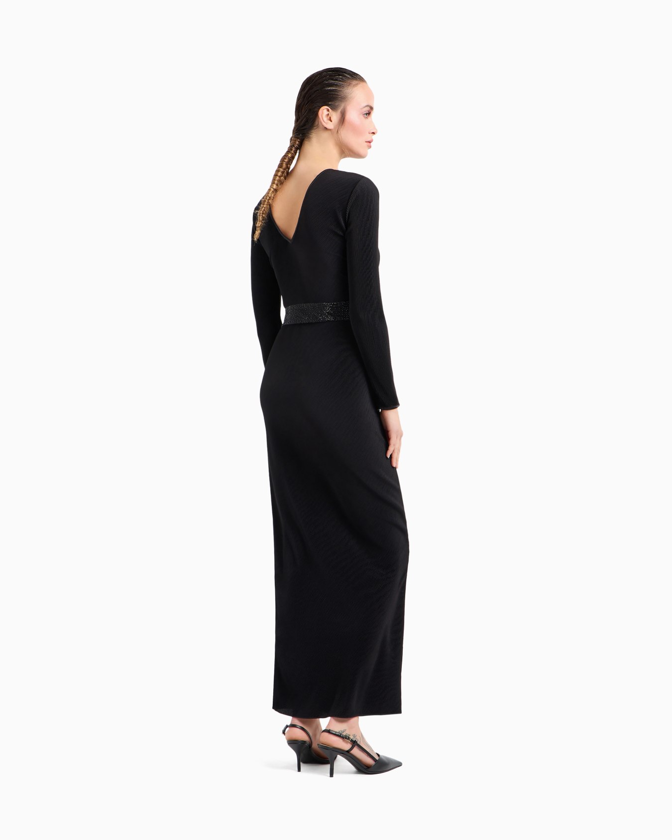Long dress in pleated jersey Slide 2