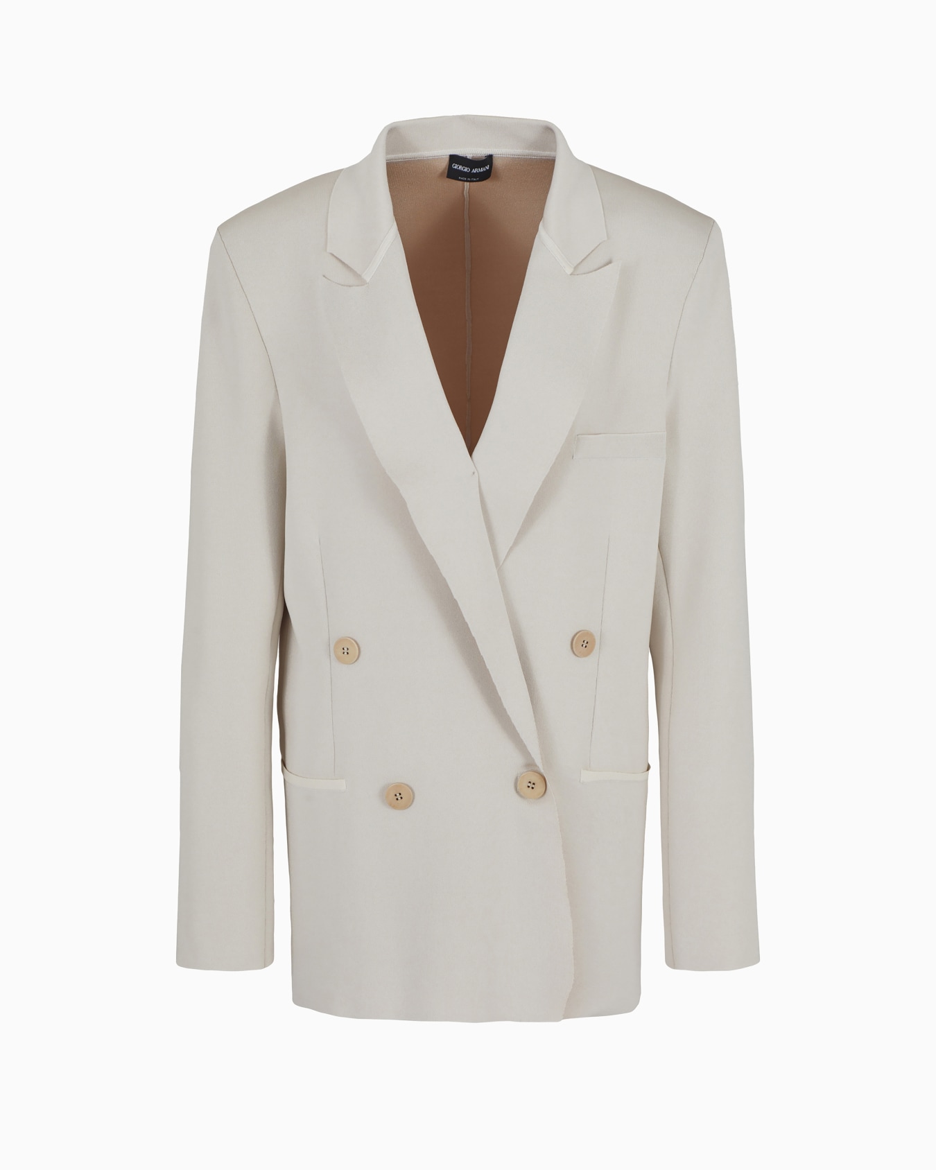 Double-breasted peacoat-style jacket in a bonded silk blend Slide 0