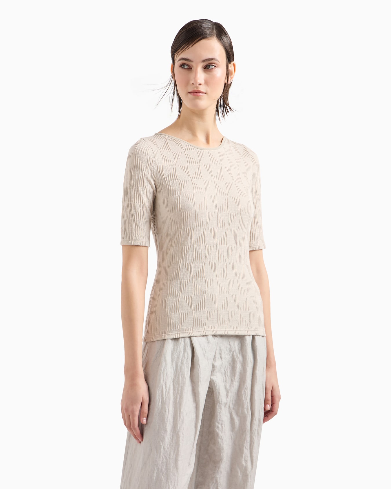 T-shirt ras-du-cou en jersey de viscose jacquard Diapositive 1