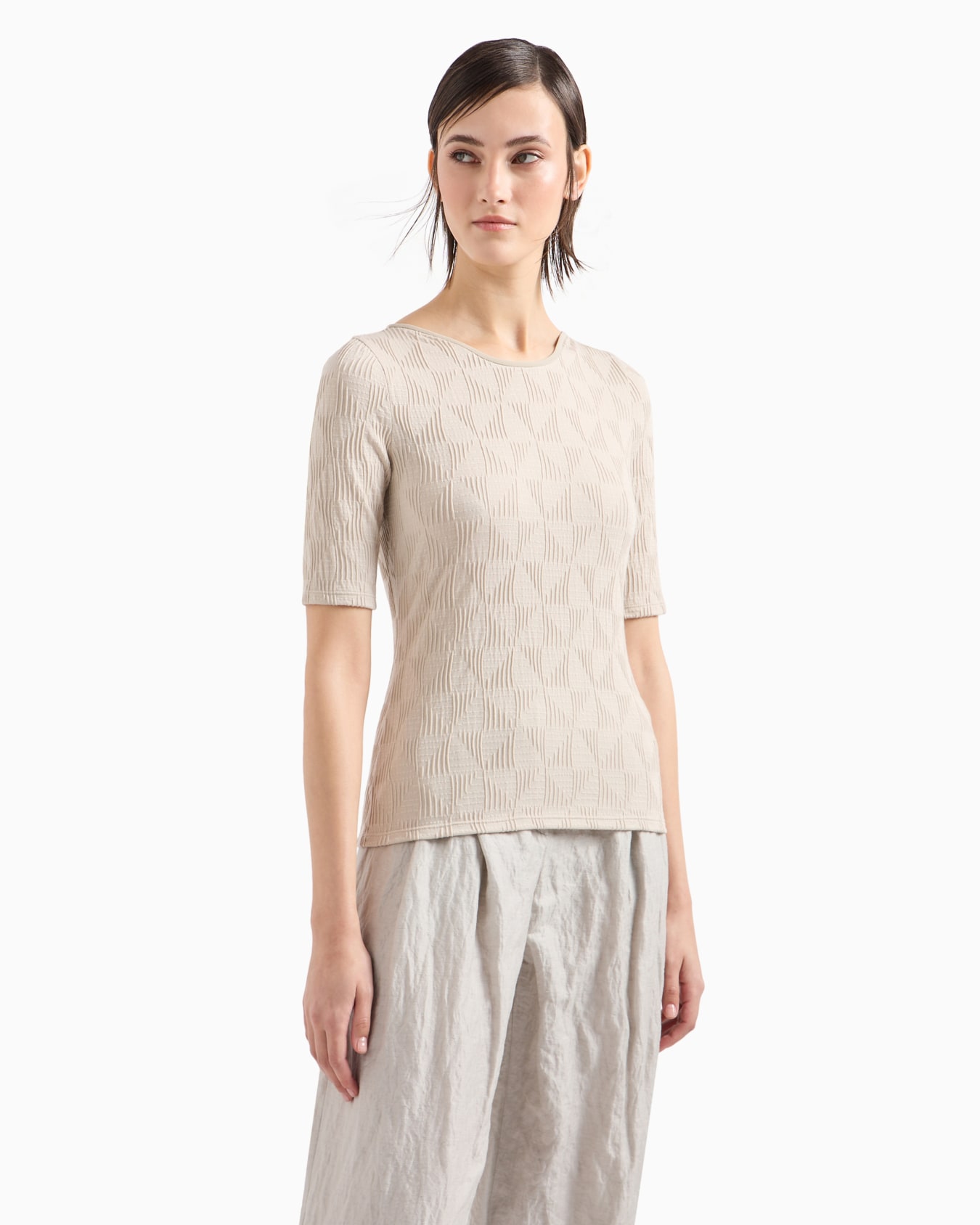 Viscose jacquard jersey crew-neck T-shirt Slide 1