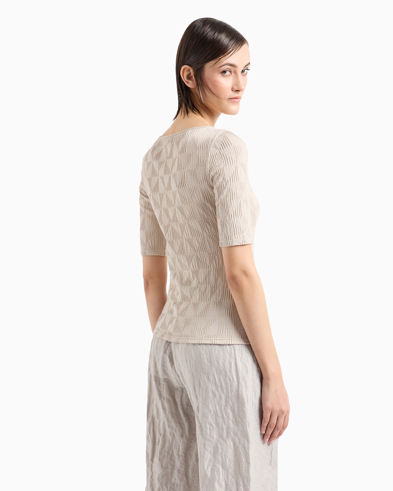 T-shirt ras-du-cou en jersey de viscose jacquard Diapositive 2