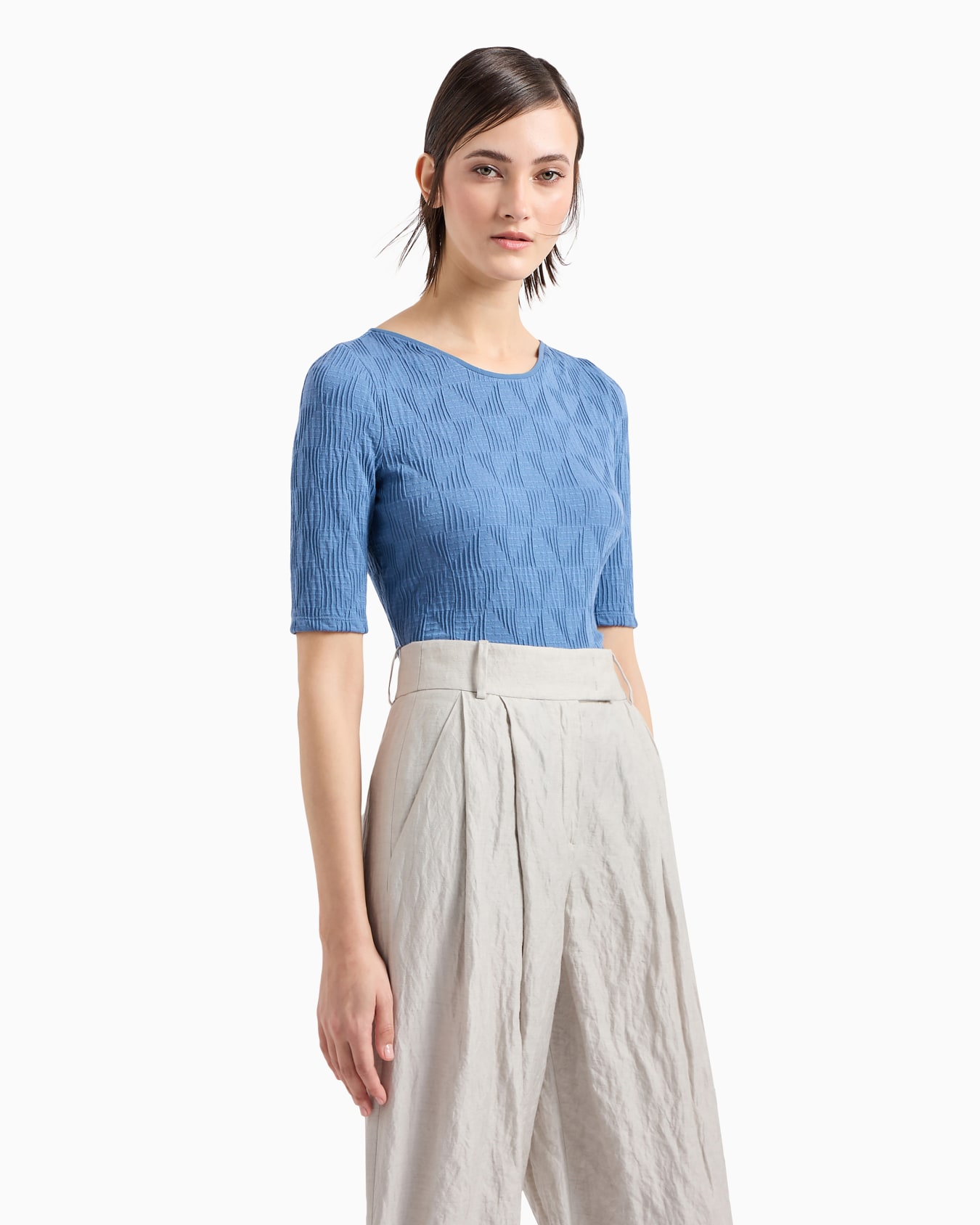 Viscose jacquard jersey crew-neck T-shirt Slide 1