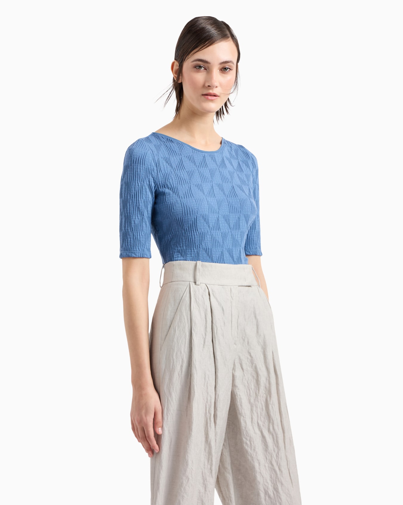 Viscose jacquard jersey crew-neck T-shirt Slide 1