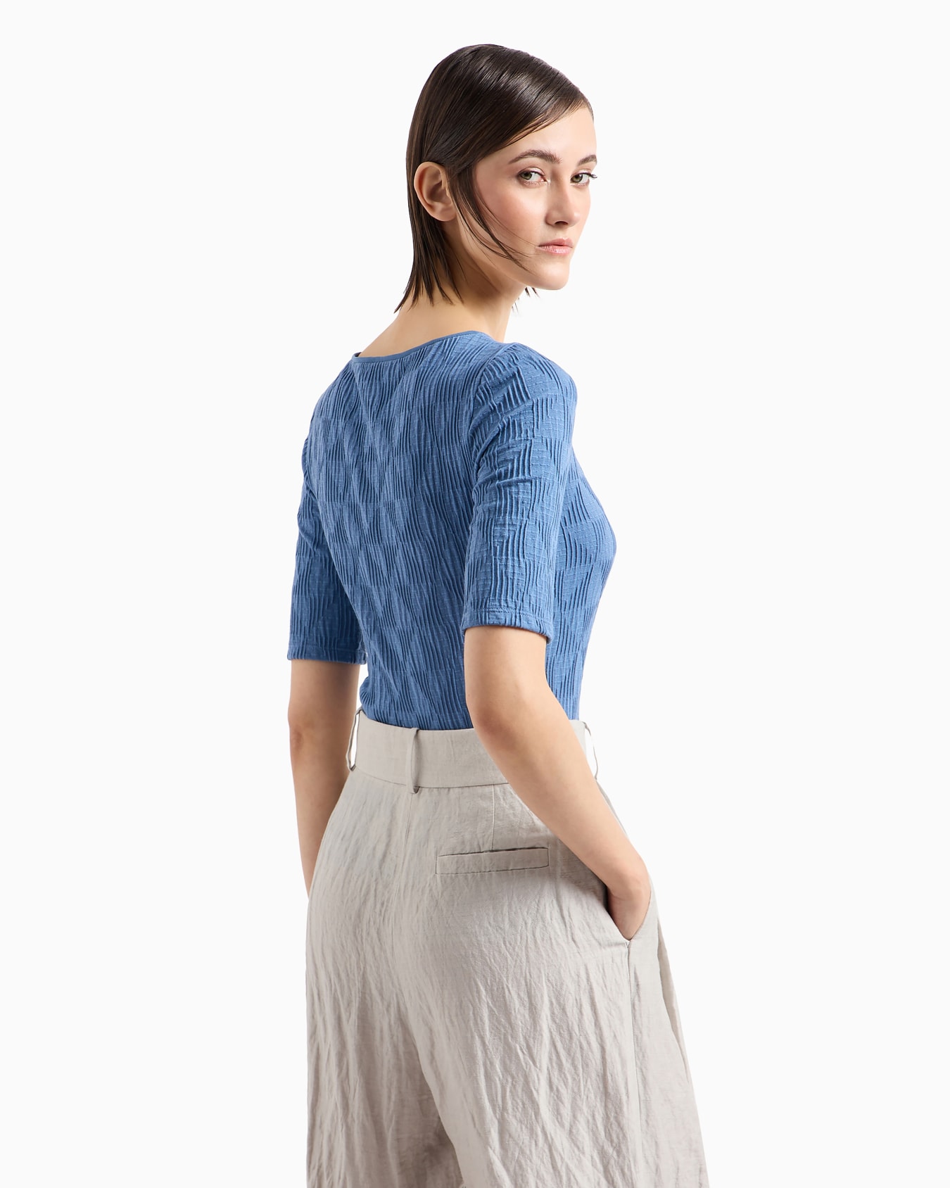 Viscose jacquard jersey crew-neck T-shirt Slide 2