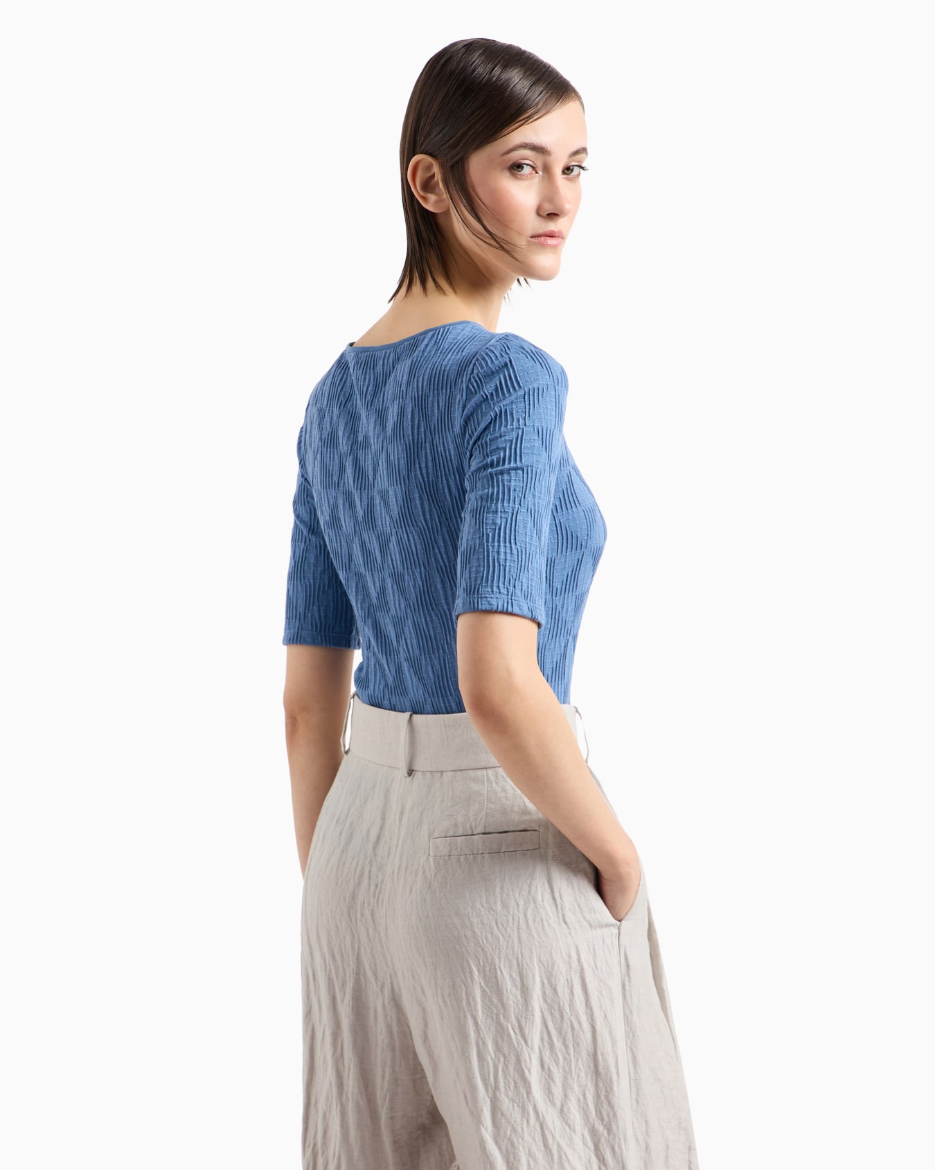 Viscose jacquard jersey crew-neck T-shirt Slide 2