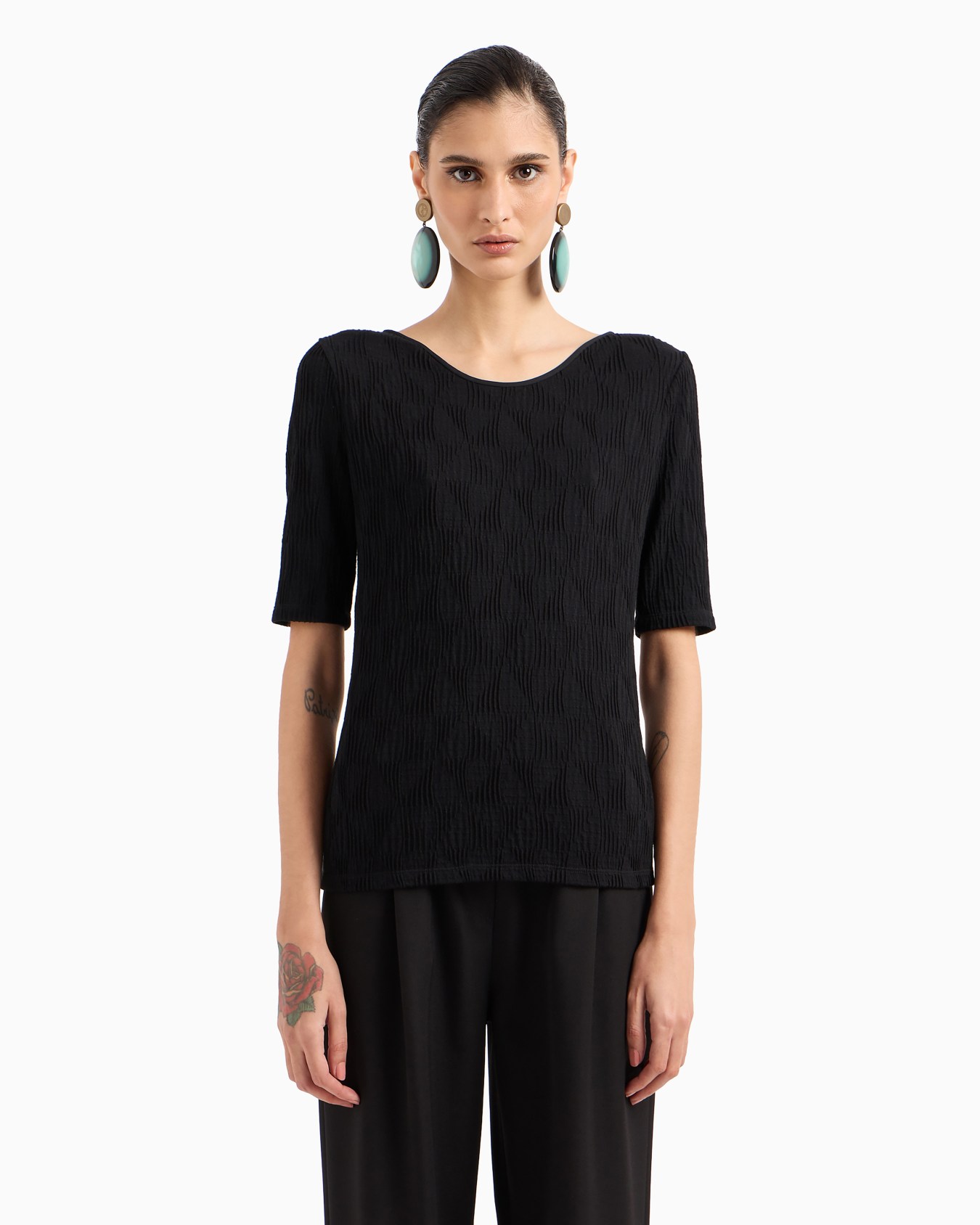 Viscose jacquard jersey crew-neck T-shirt Slide 1