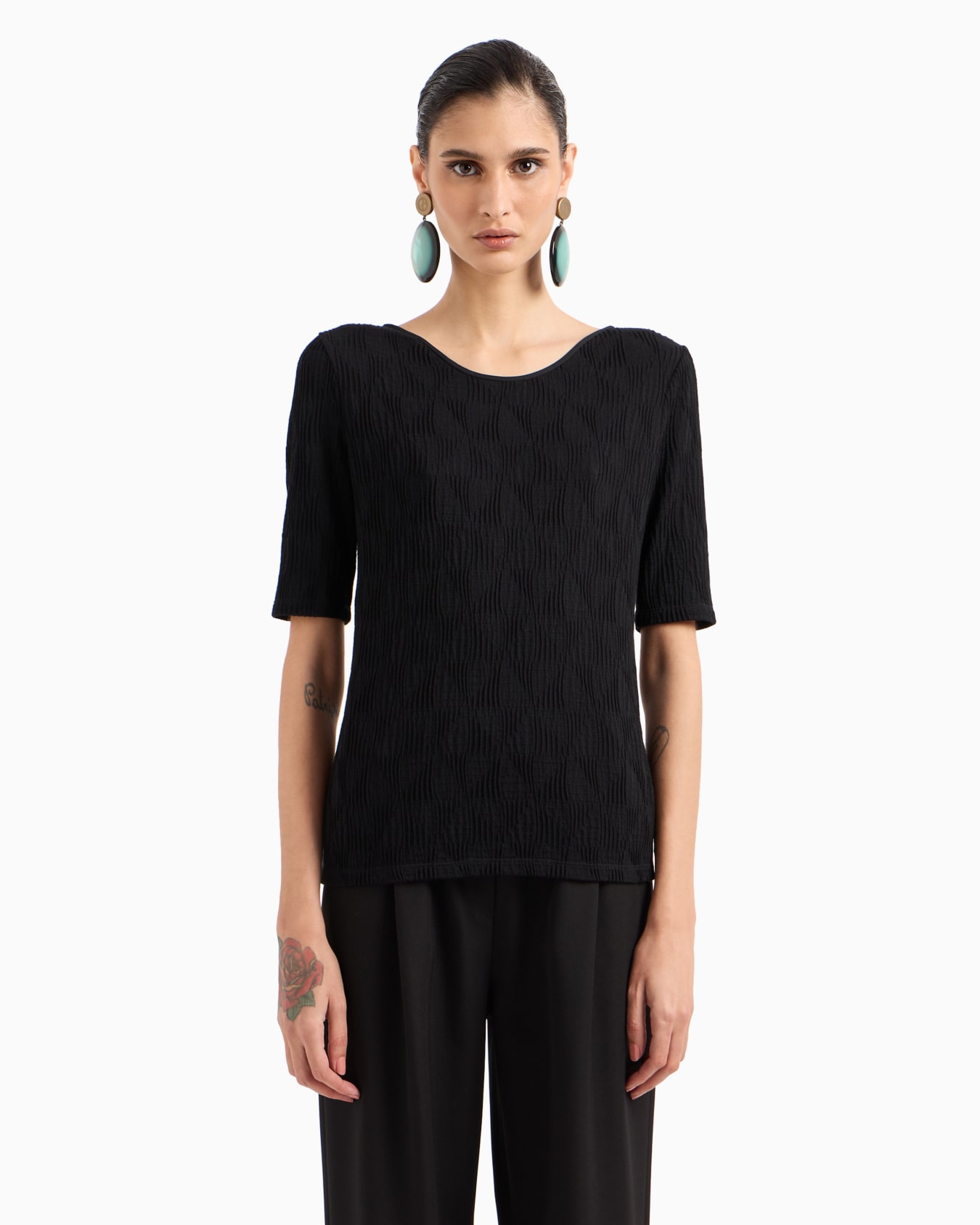 Viscose jacquard jersey crew-neck T-shirt Slide 1