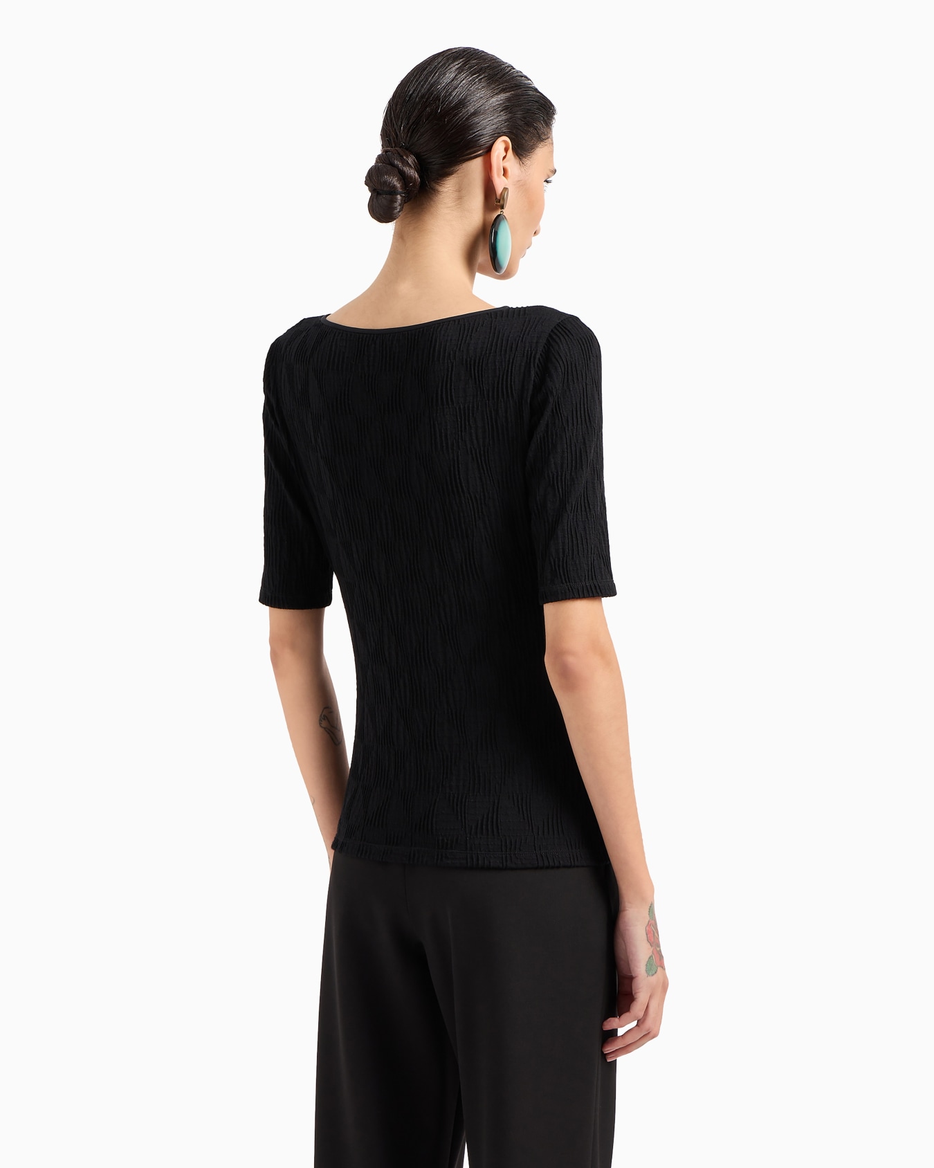 Viscose jacquard jersey crew-neck T-shirt Slide 2