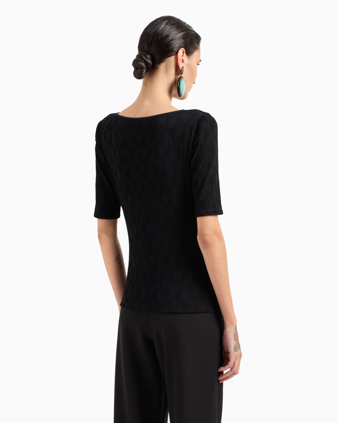 Viscose jacquard jersey crew-neck T-shirt Slide 2