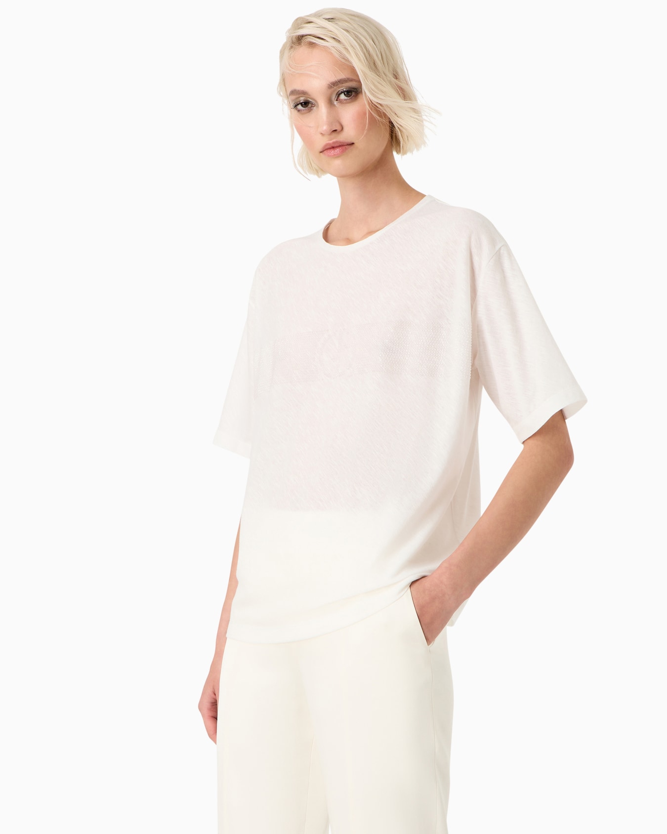 Embroidered crew-neck T-shirt in pure cotton jersey Diapositiva 1