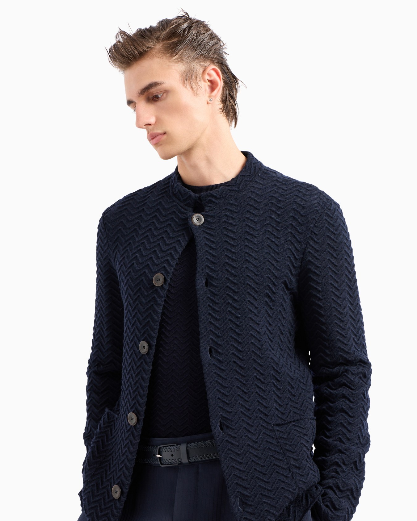 Single-breasted jacket in chevron Ottoman wool Slide 5