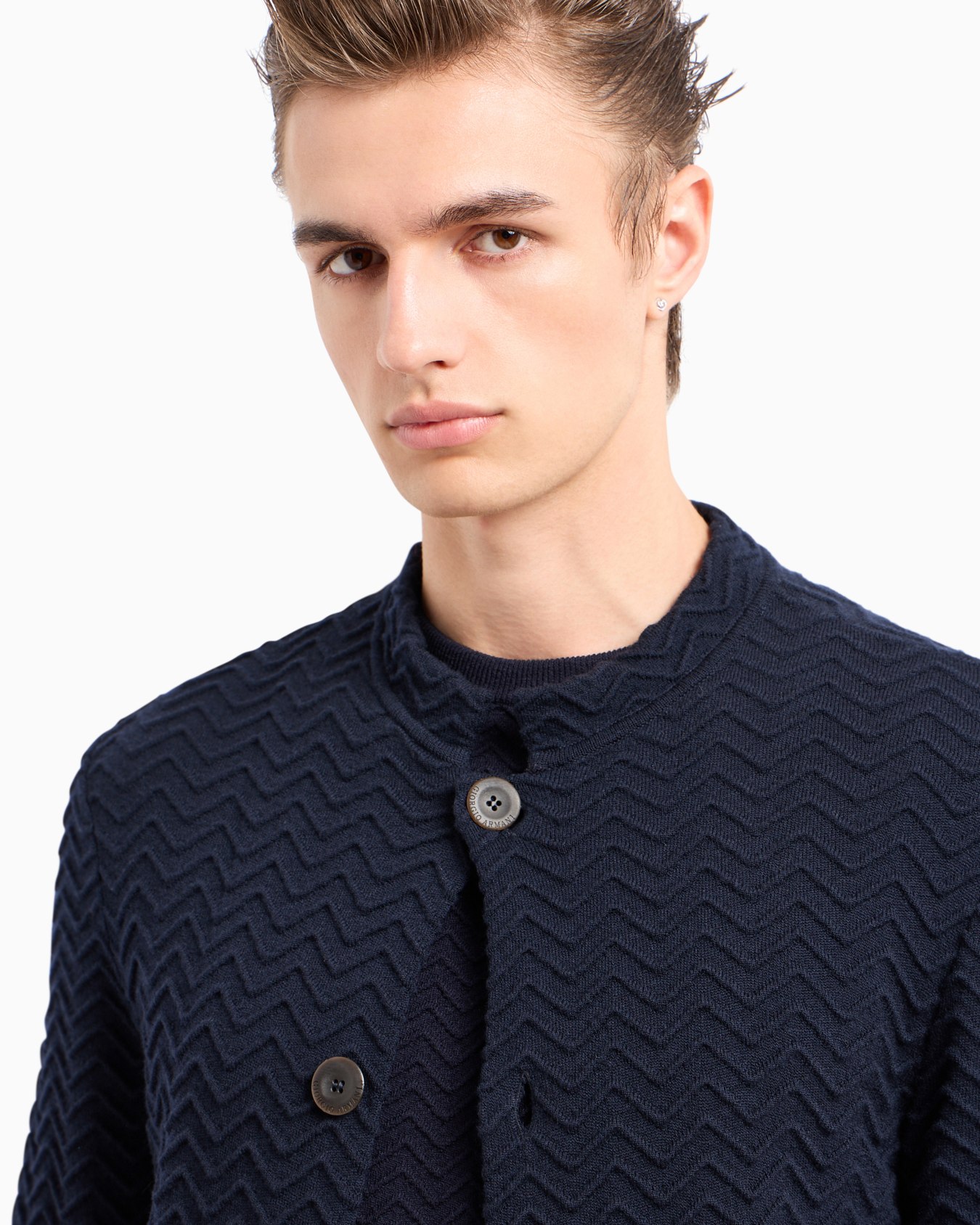 Single-breasted jacket in chevron Ottoman wool Slide 6