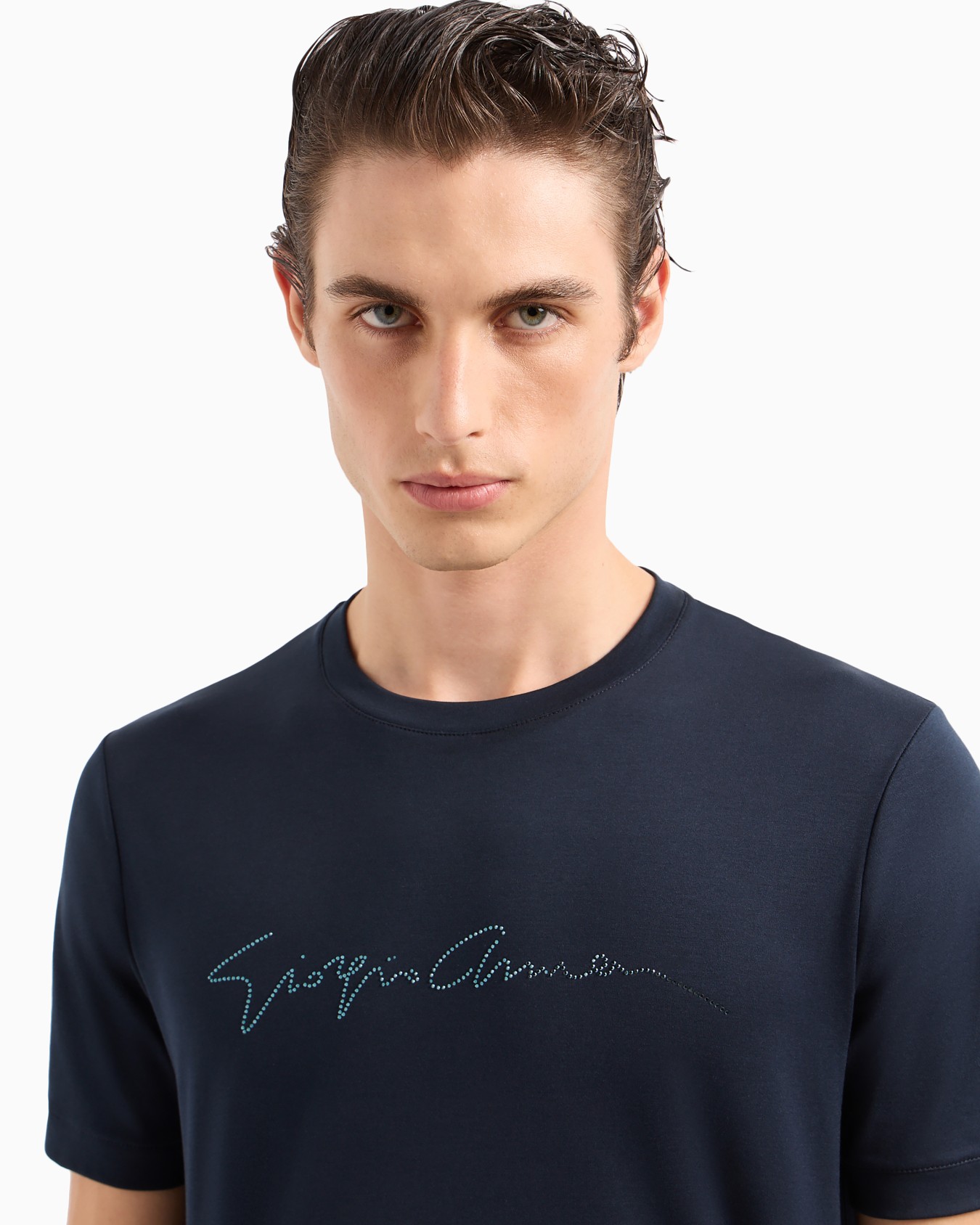 Rhinestone-embroidered, cotton-interlock T-shirt Diapositiva 4