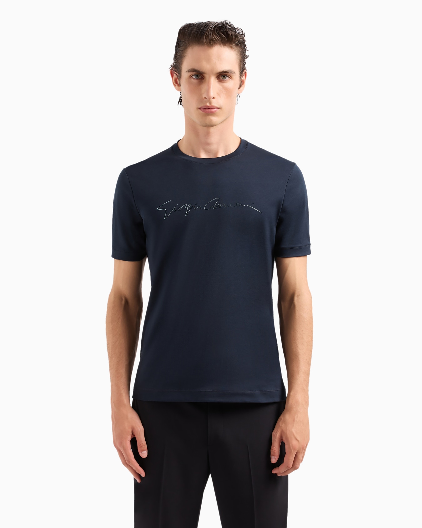Rhinestone-embroidered, cotton-interlock T-shirt Diapositiva 3